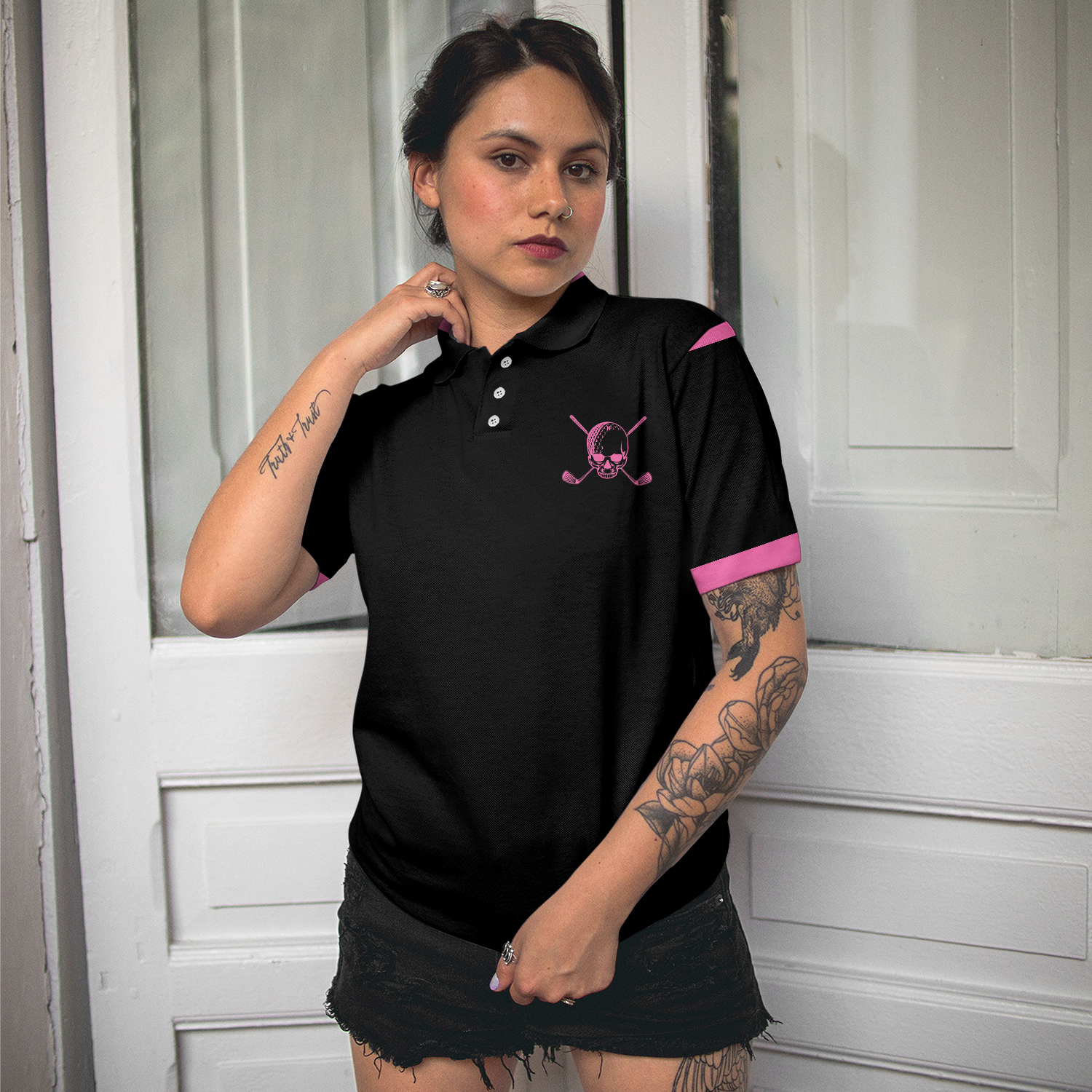 Golf Skull Women Shirt Short Sleeve Women Polo Shirt