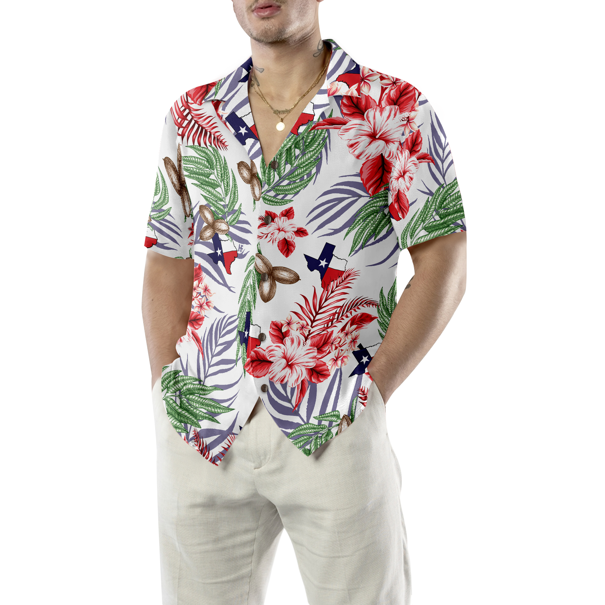Bluebonnet Texas Hawaiian Shirt Pecan Version, Button Down Floral And Flag Texas Shirt, Proud Texas Shirt For Men