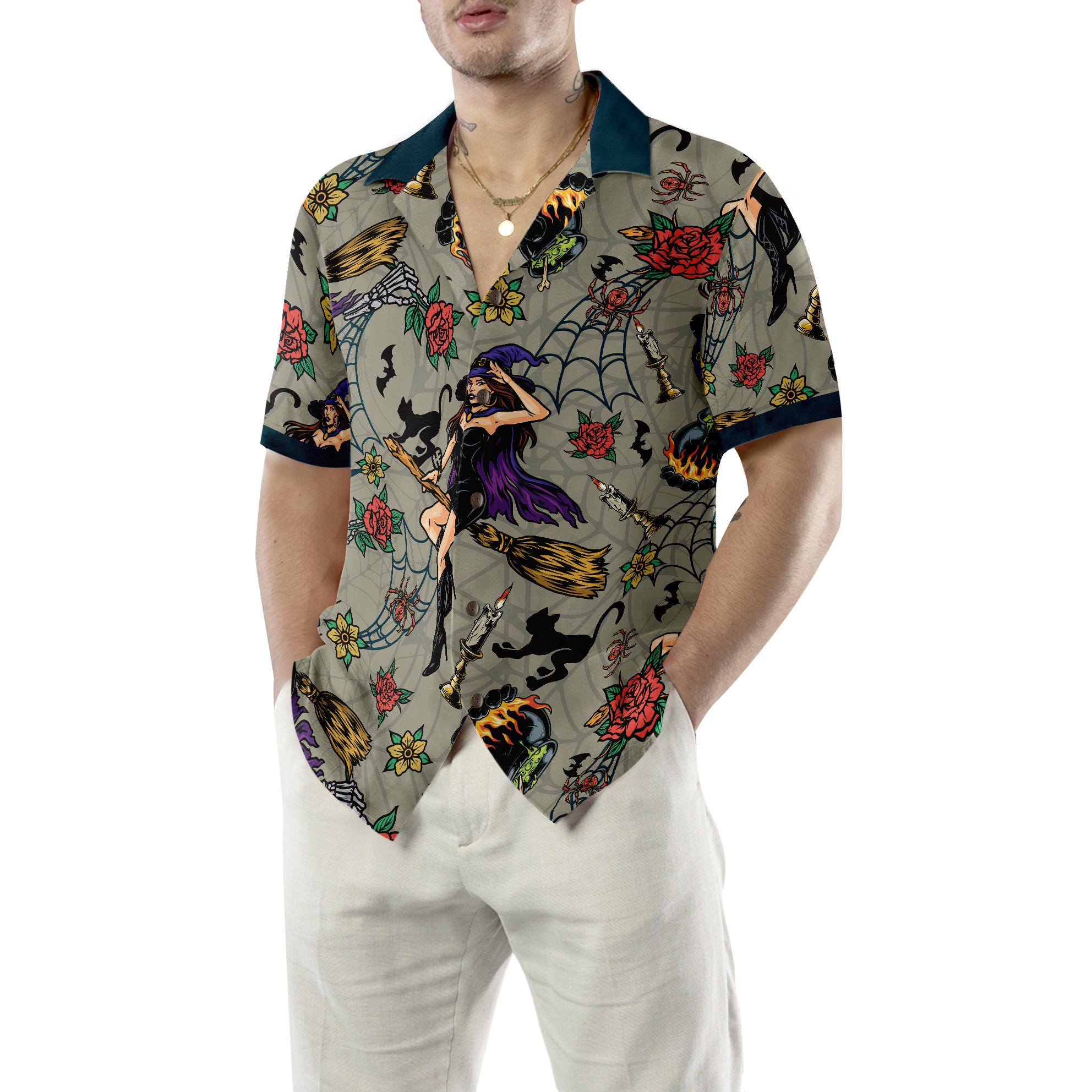 Halloween Witches Night Shirt For Men Hawaiian Shirt