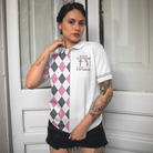 Jesus Is My Savior Golf Is My Therapy Short Sleeve Women Polo Shirt, Argyle Pattern Golf Shirt For Ladies
