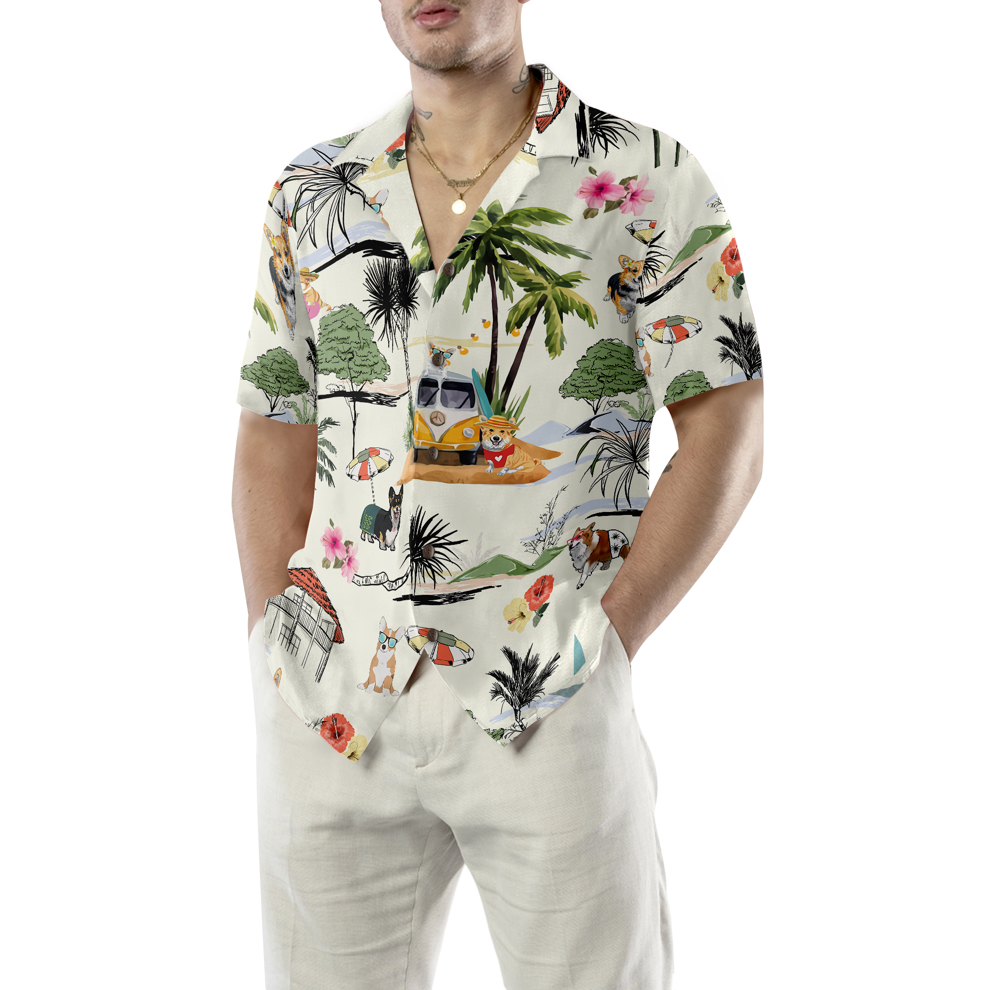Corgi Hawaii Beach Hawaiian Shirt