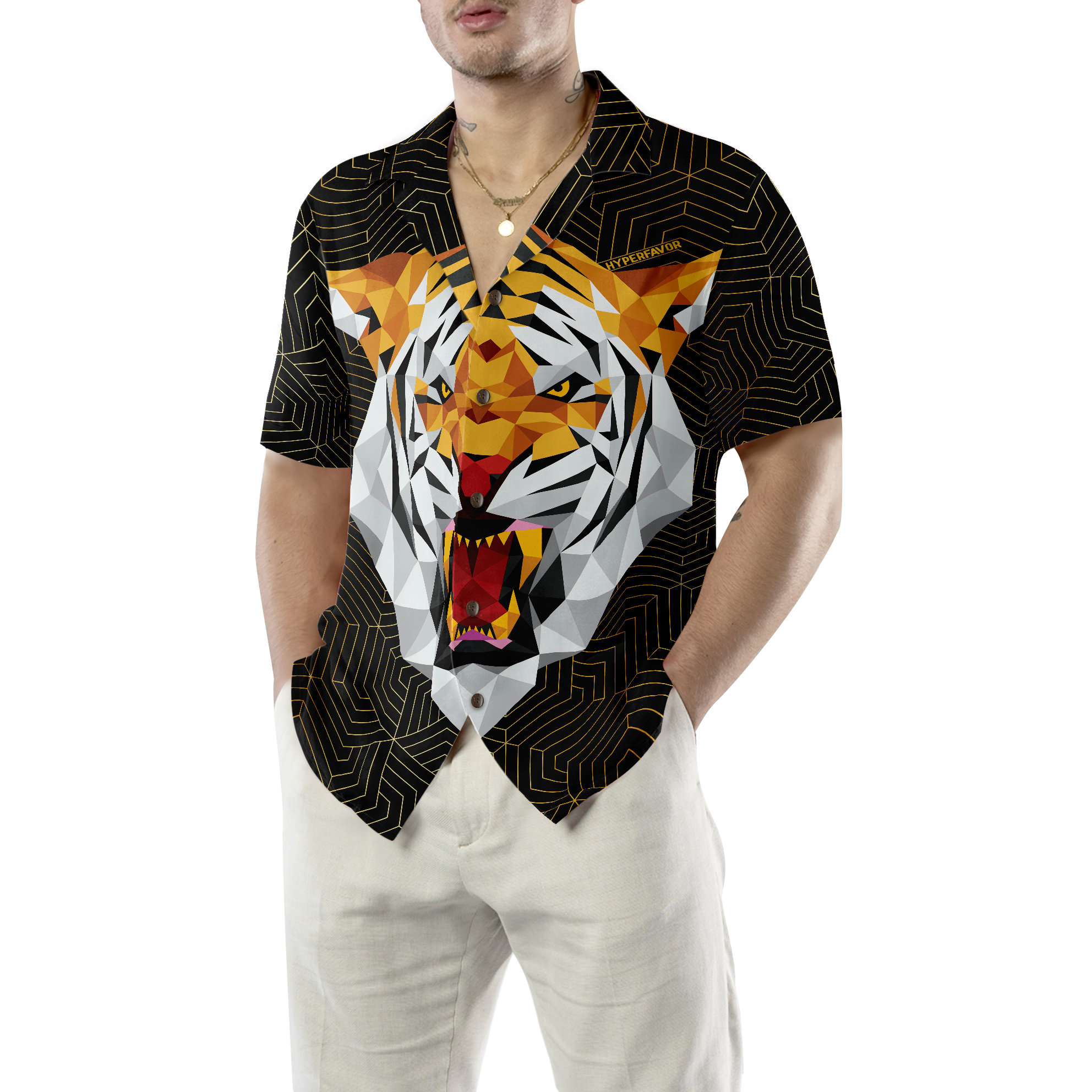 Geometric Tiger Shirt For Men Hawaiian Shirt