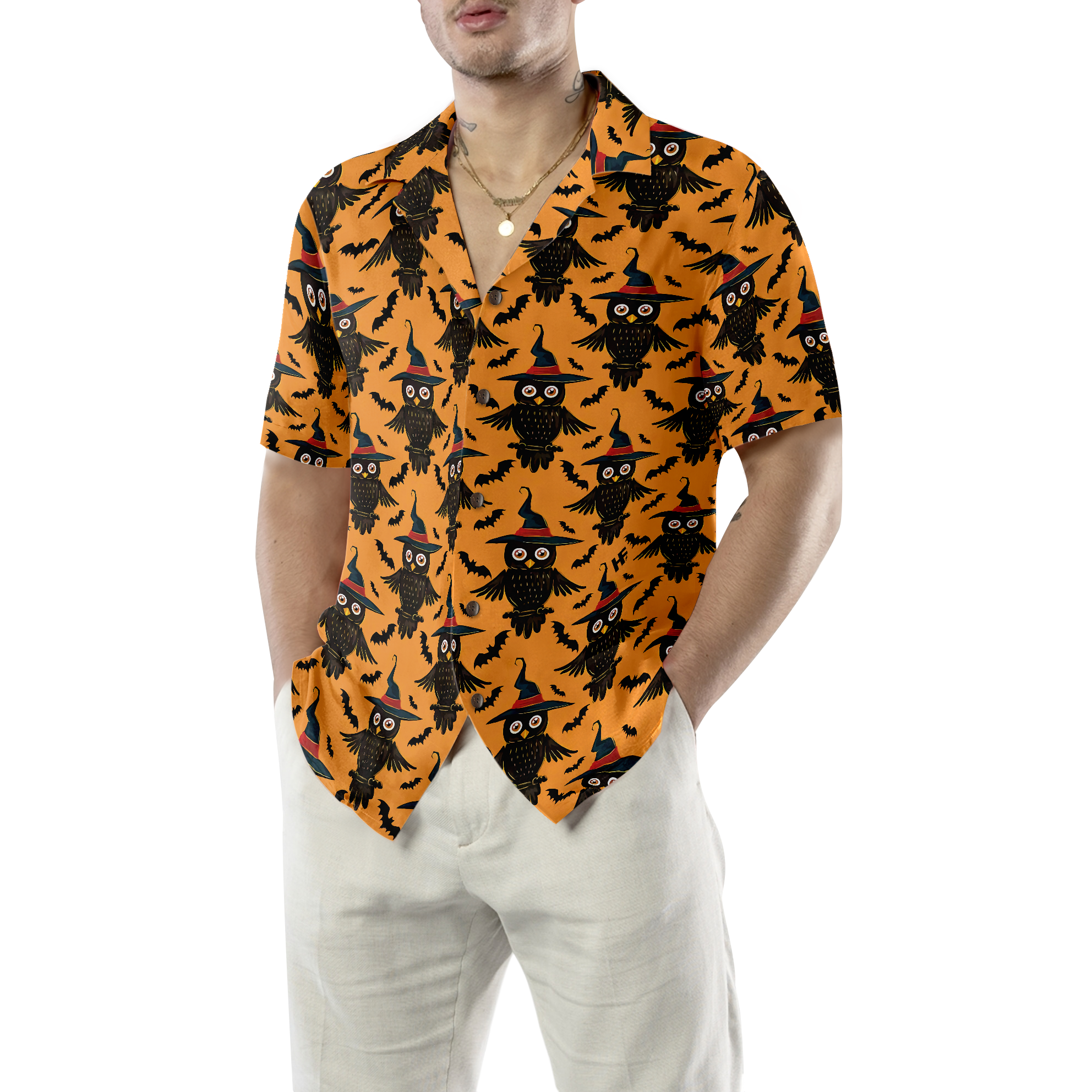 Owl Halloween Pattern Shirt For Men Hawaiian Shirt