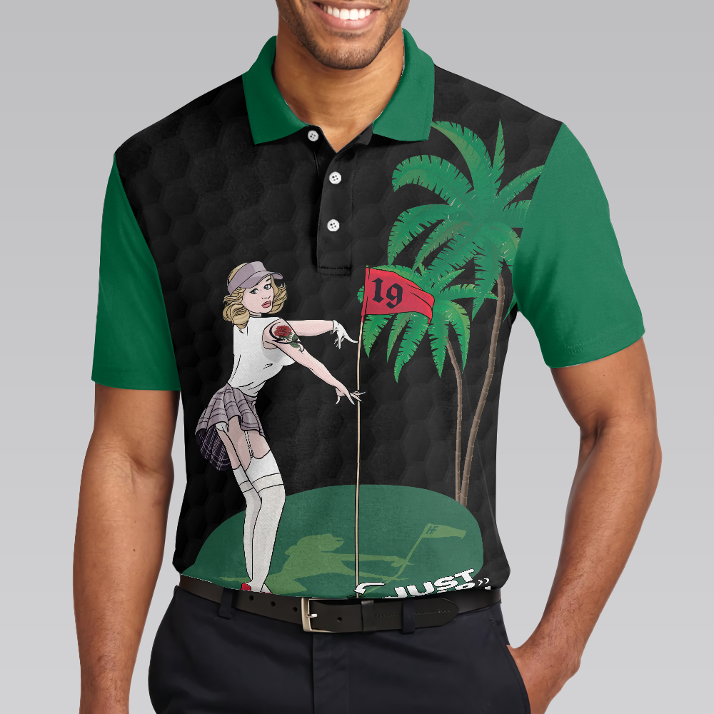 Just Tap In It! Golf Polo Shirt, Funny Black And Green Golf Shirt For Men