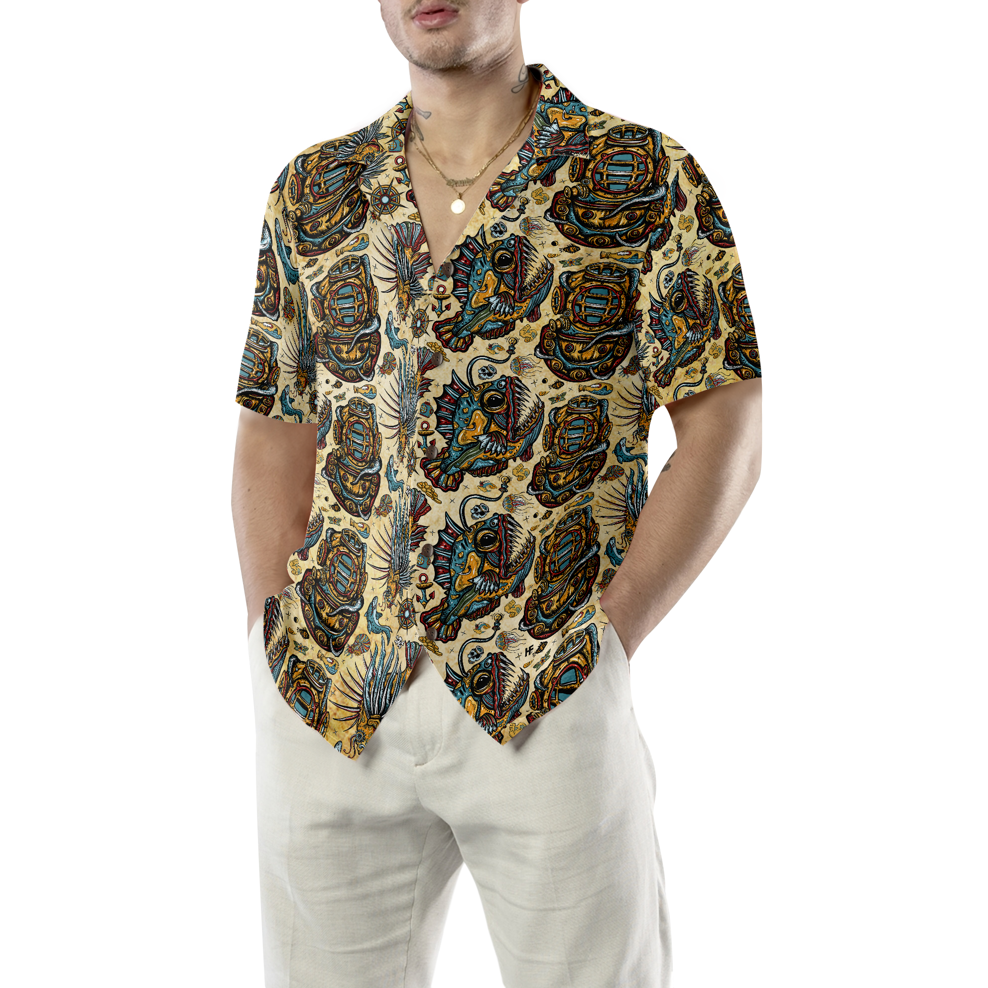 Vintage Nautical Scuba Diving Hawaiian Shirt