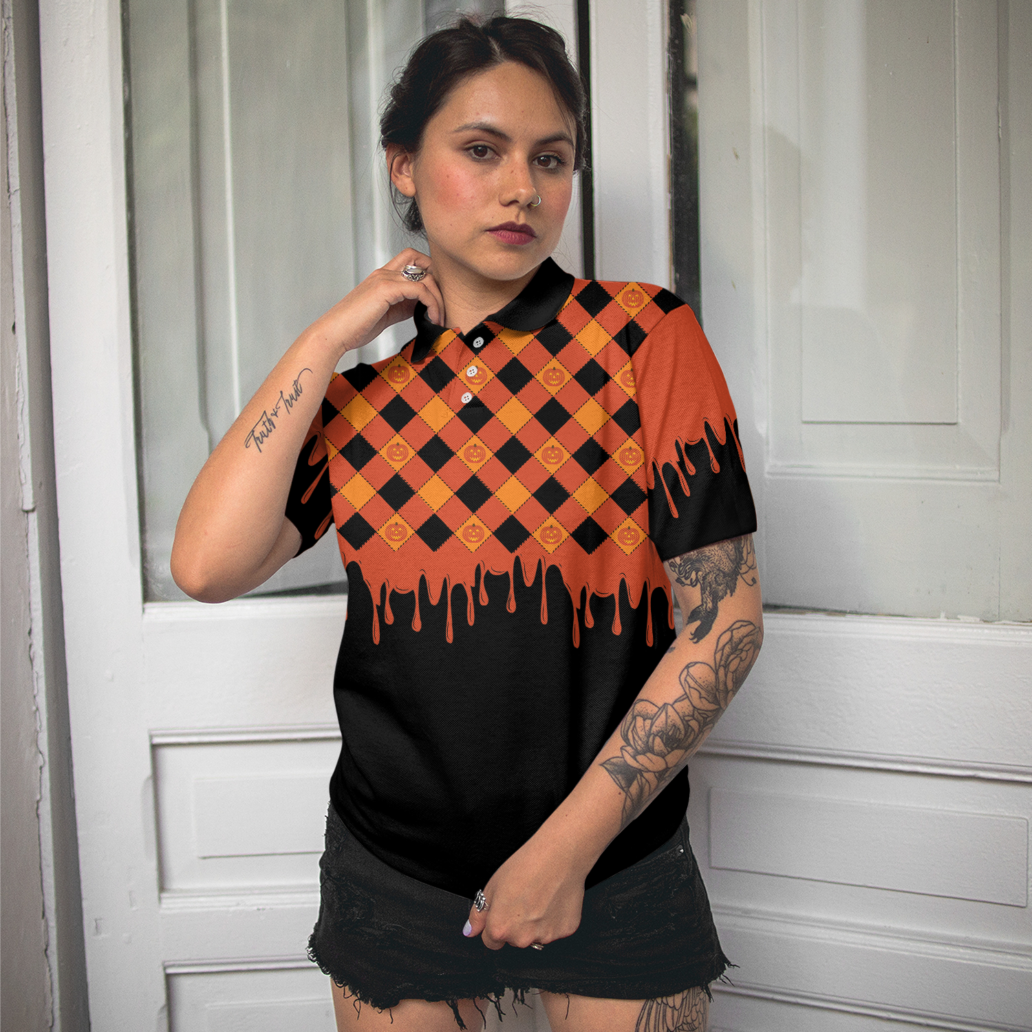 Trick or Teach Short Sleeve Women Polo Shirt, Halloween Shirt For Women