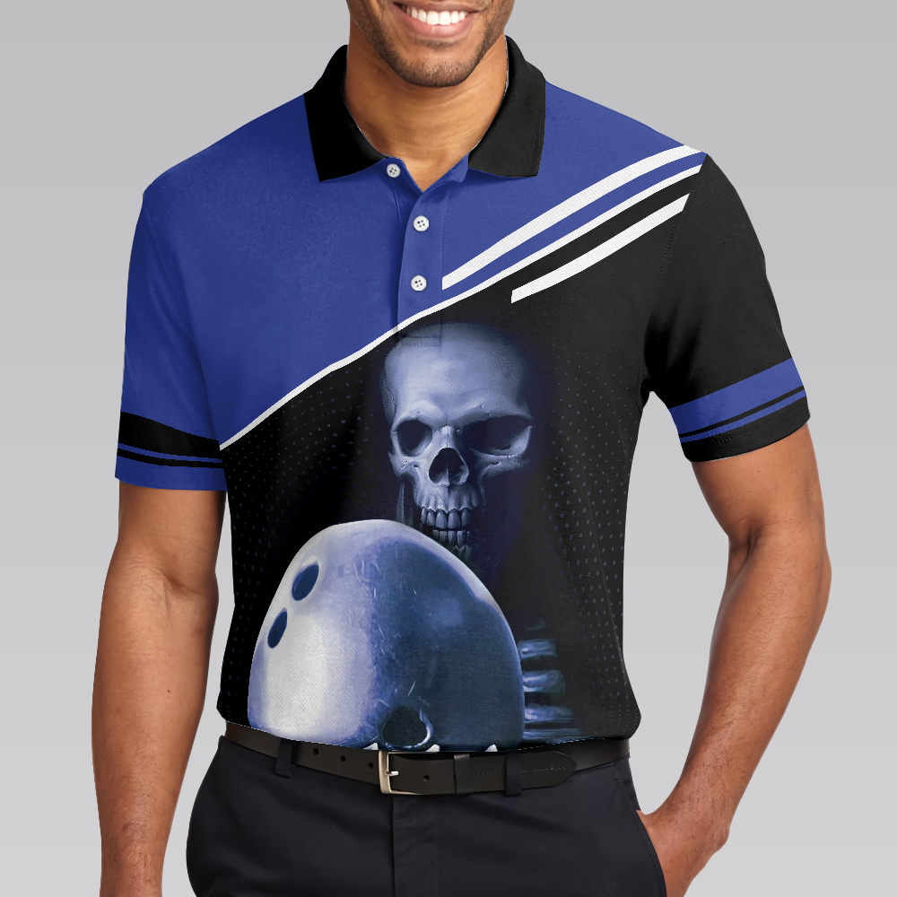 Skull Bowling Polo Shirt, Satanic Skeleton Bowler Bowling Shirt For Men