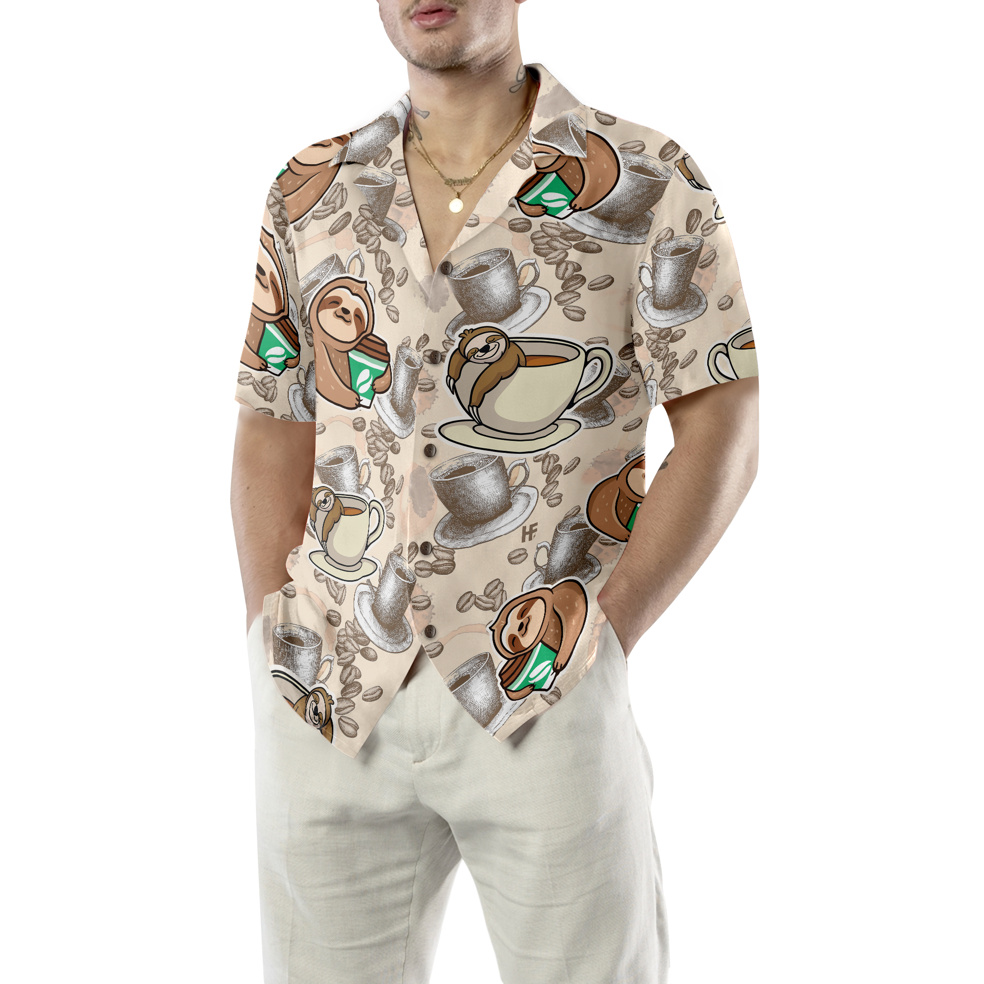Coffee And Lazy Sloth Shirt For Men Hawaiian Shirt