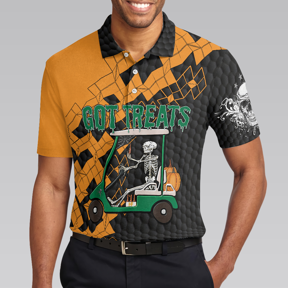 Got Golf And Got Treat Skull Golf Polo Shirt, Halloween Golf Shirt For Men, Halloween Gift For Golfers