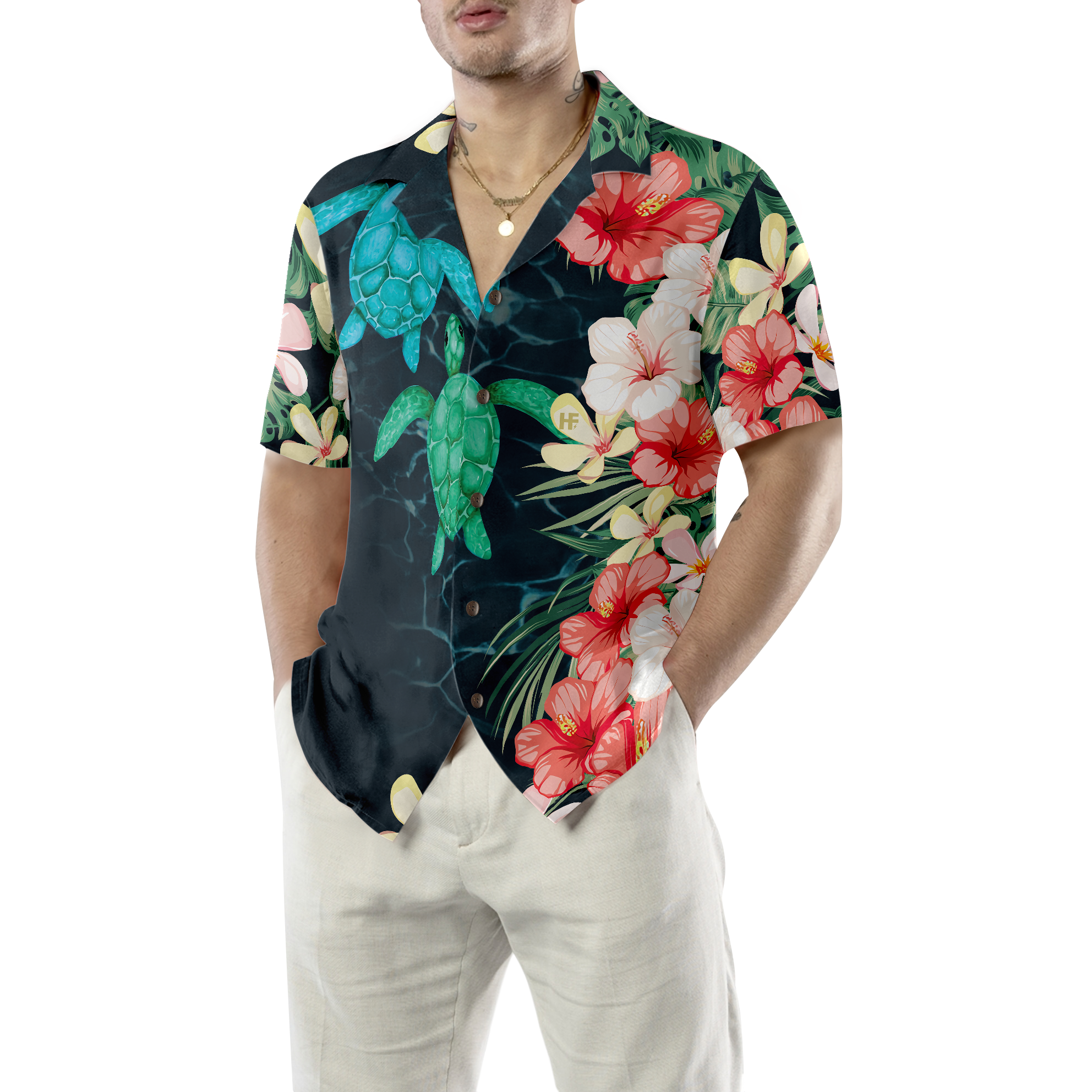 Tropical Sea Turtle And Flower Hawaiian Shirt