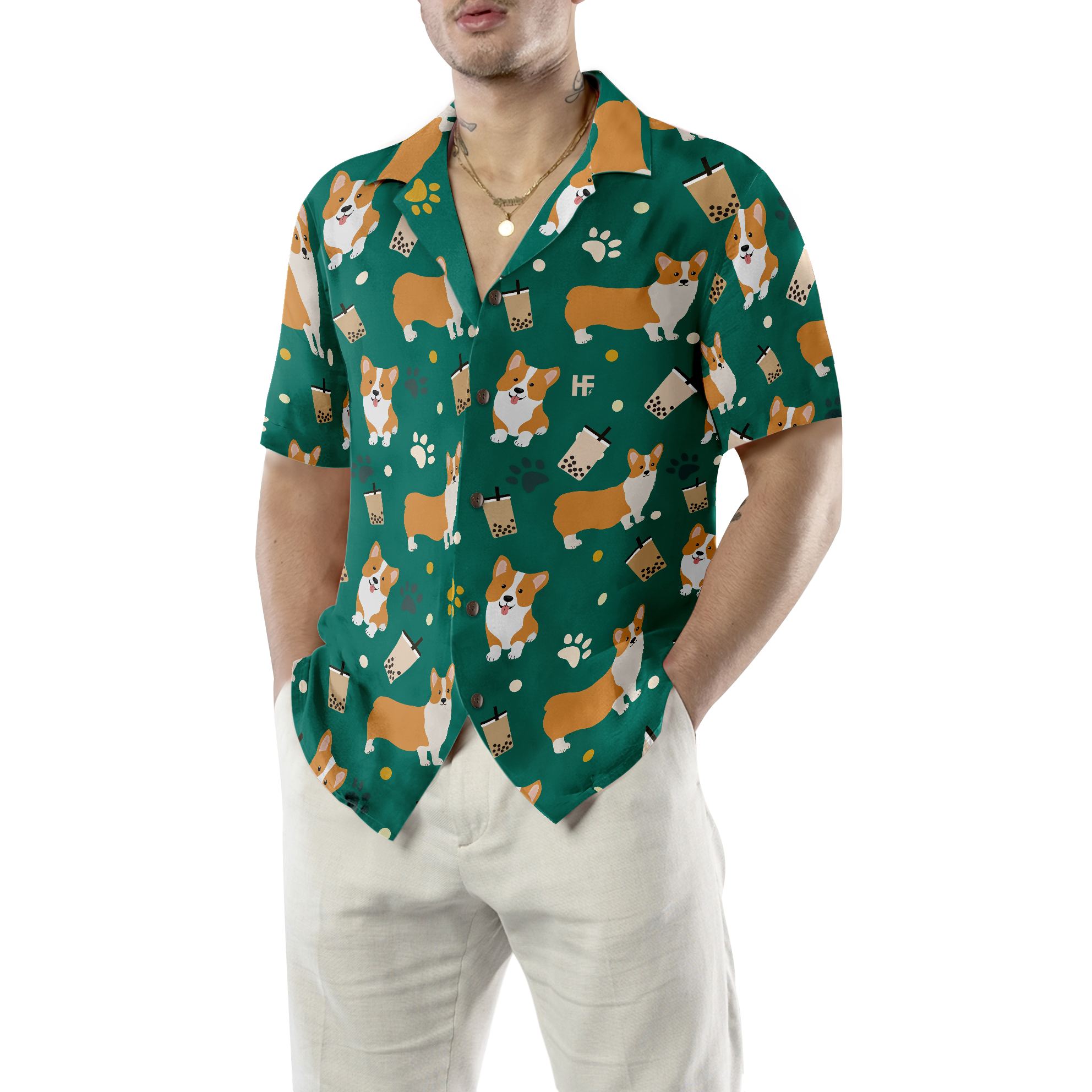 Corgi & Boba Tea Hawaiian Shirt