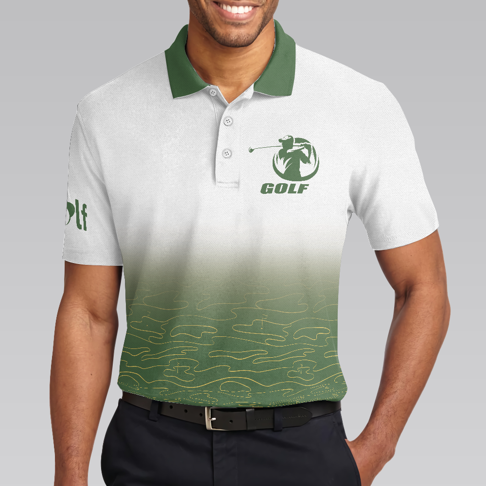 Elegant Born To Golf Forced To Work Golf Polo Shirt, White And Green Golf Shirt For Men