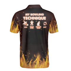 My Bowling Technique with Yellow Flames Custom Bowling Polo Shirt