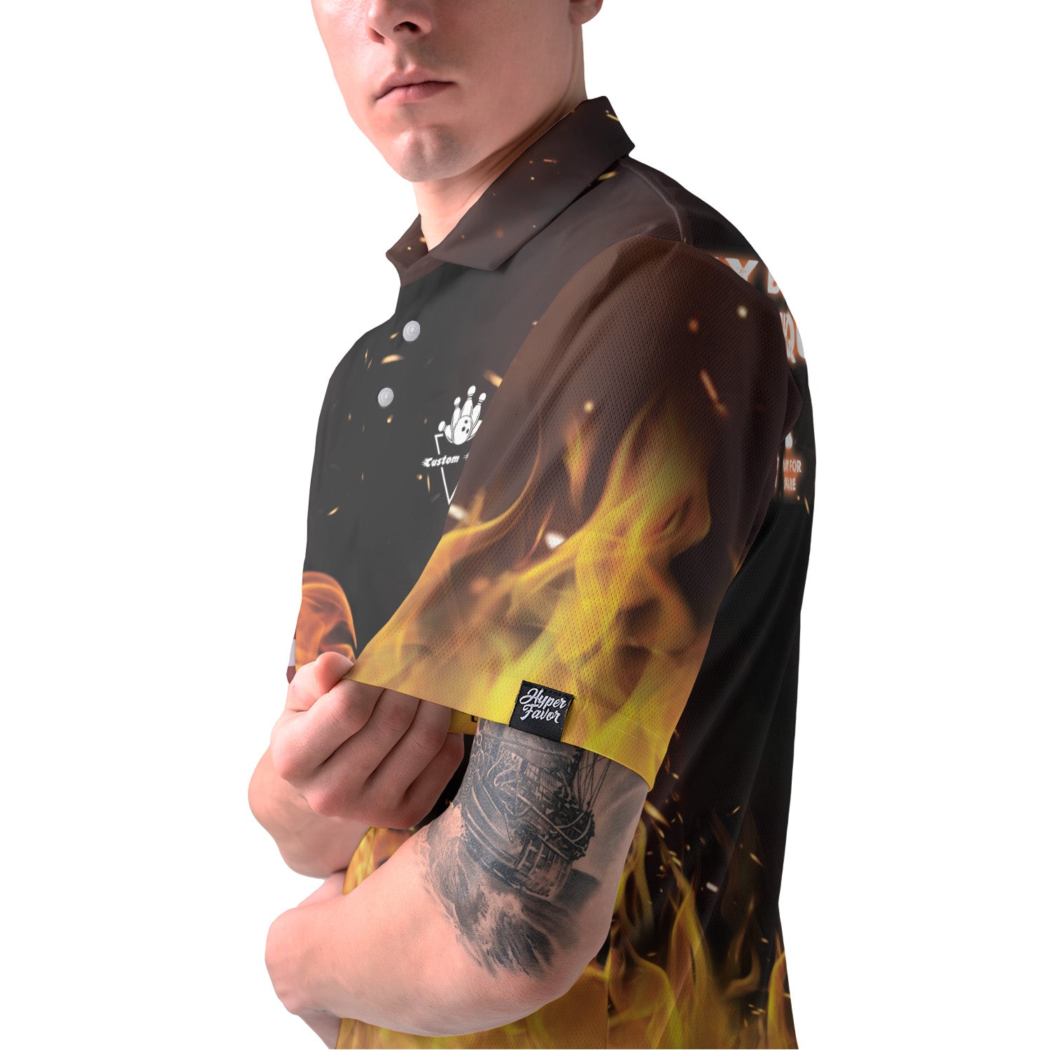 My Bowling Technique with Yellow Flames Custom Bowling Polo Shirt