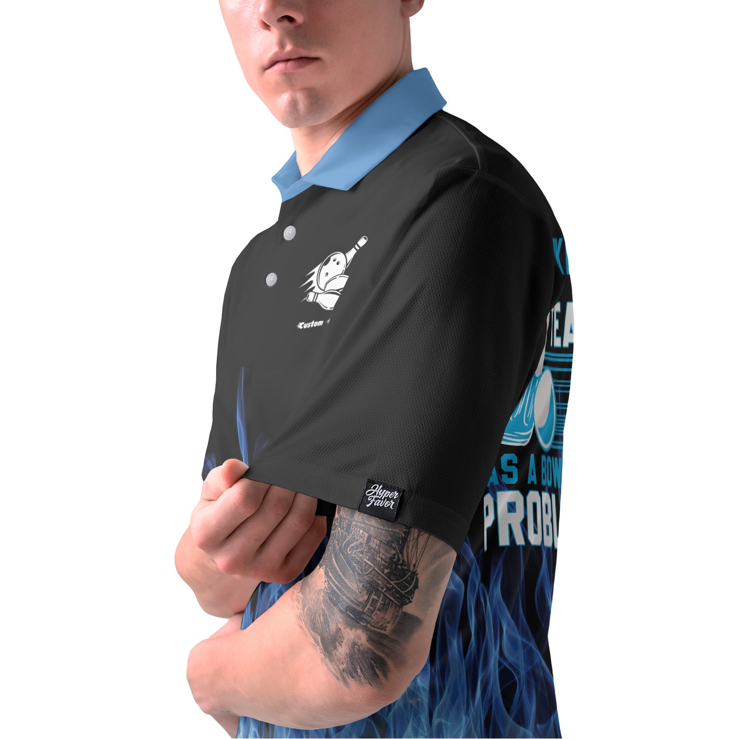 Our Drinking Team Has A Bowling Problem With Blue Flames Custom Bowling Polo Shirt