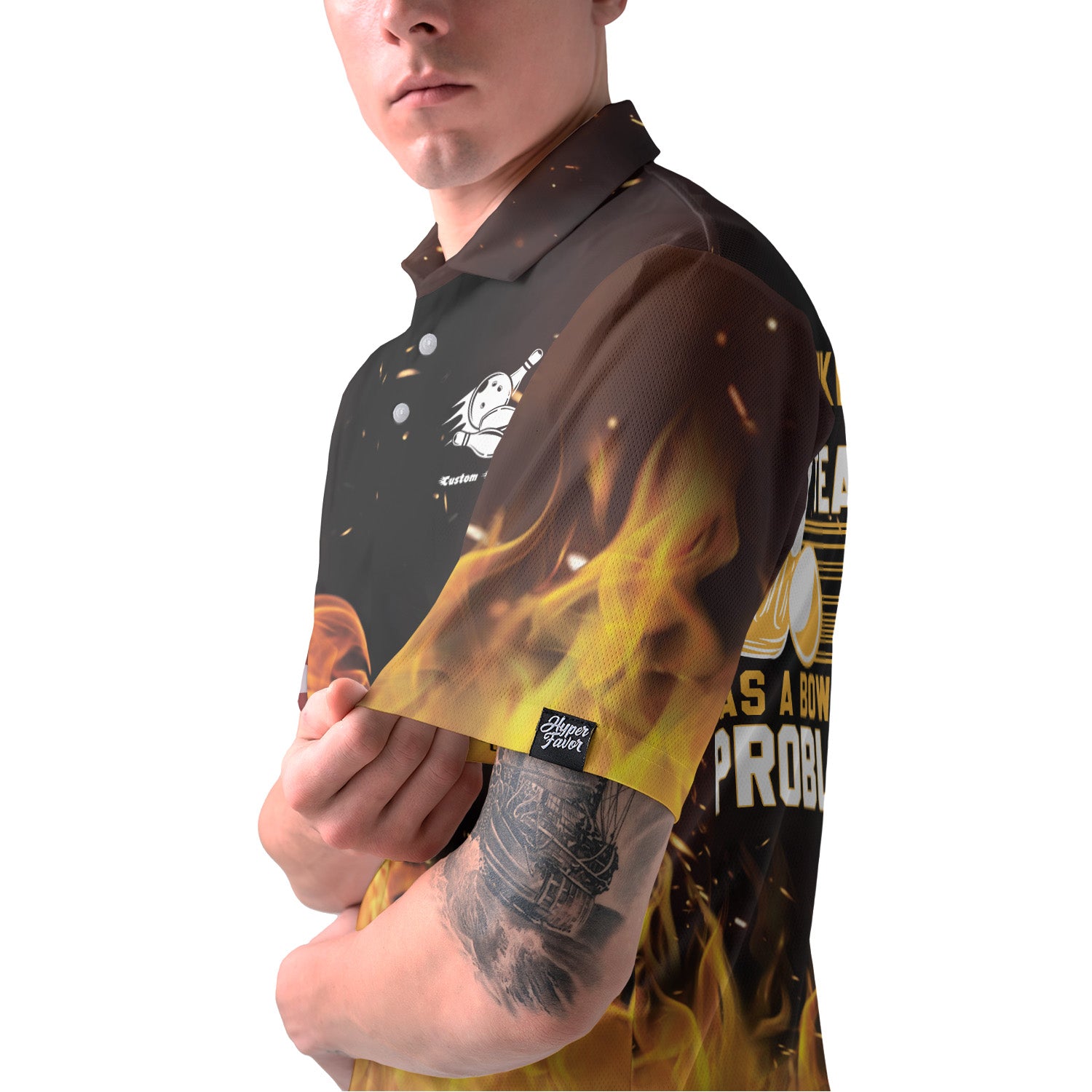 Our Drinking Team Has A Bowling Problem With Yellow Flames Custom Bowling Polo Shirt