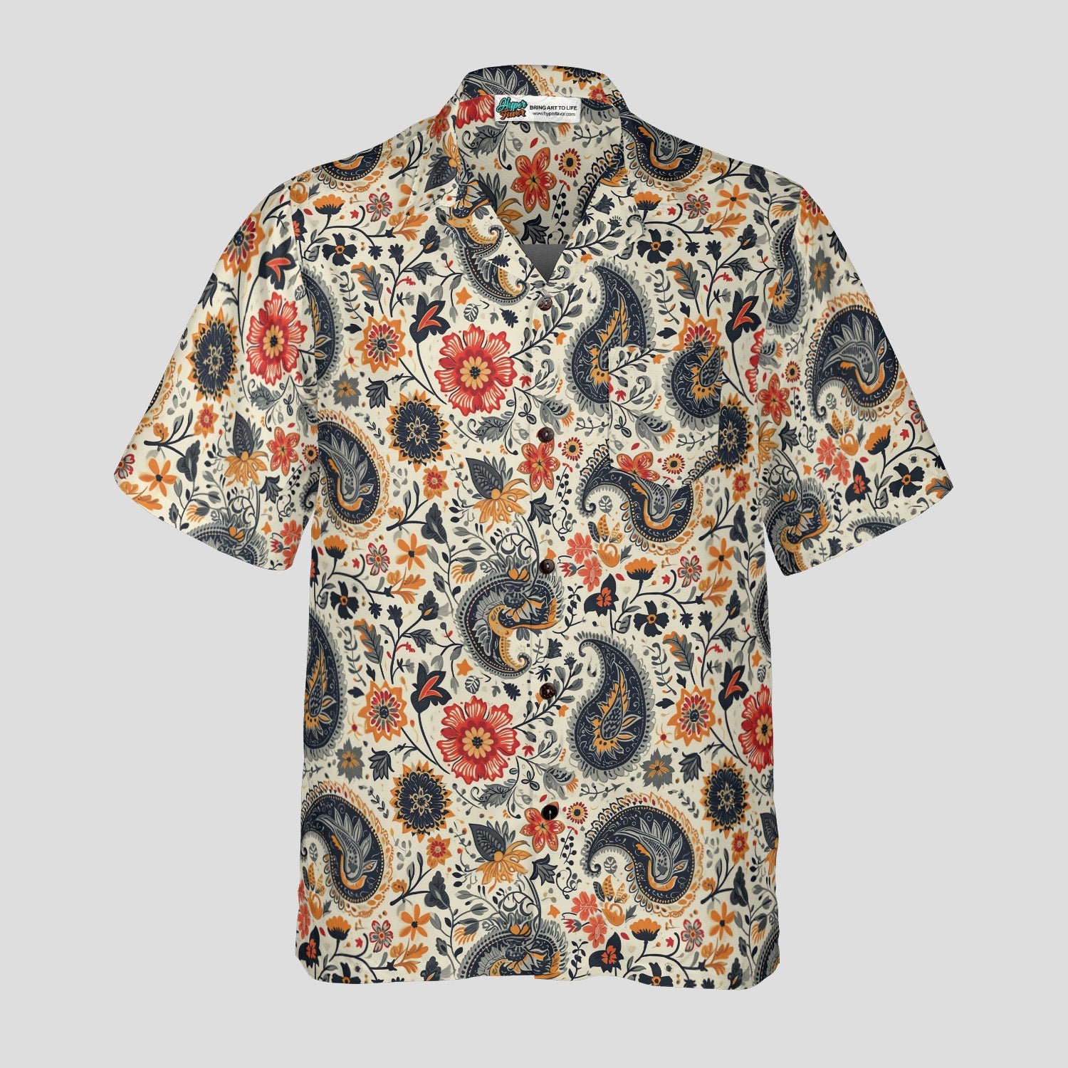 Paisley Bloom Hawaiian Shirt for Men, Vintage Floral Paisley Aloha Shirt, Boho Tropical Beach Shirt
