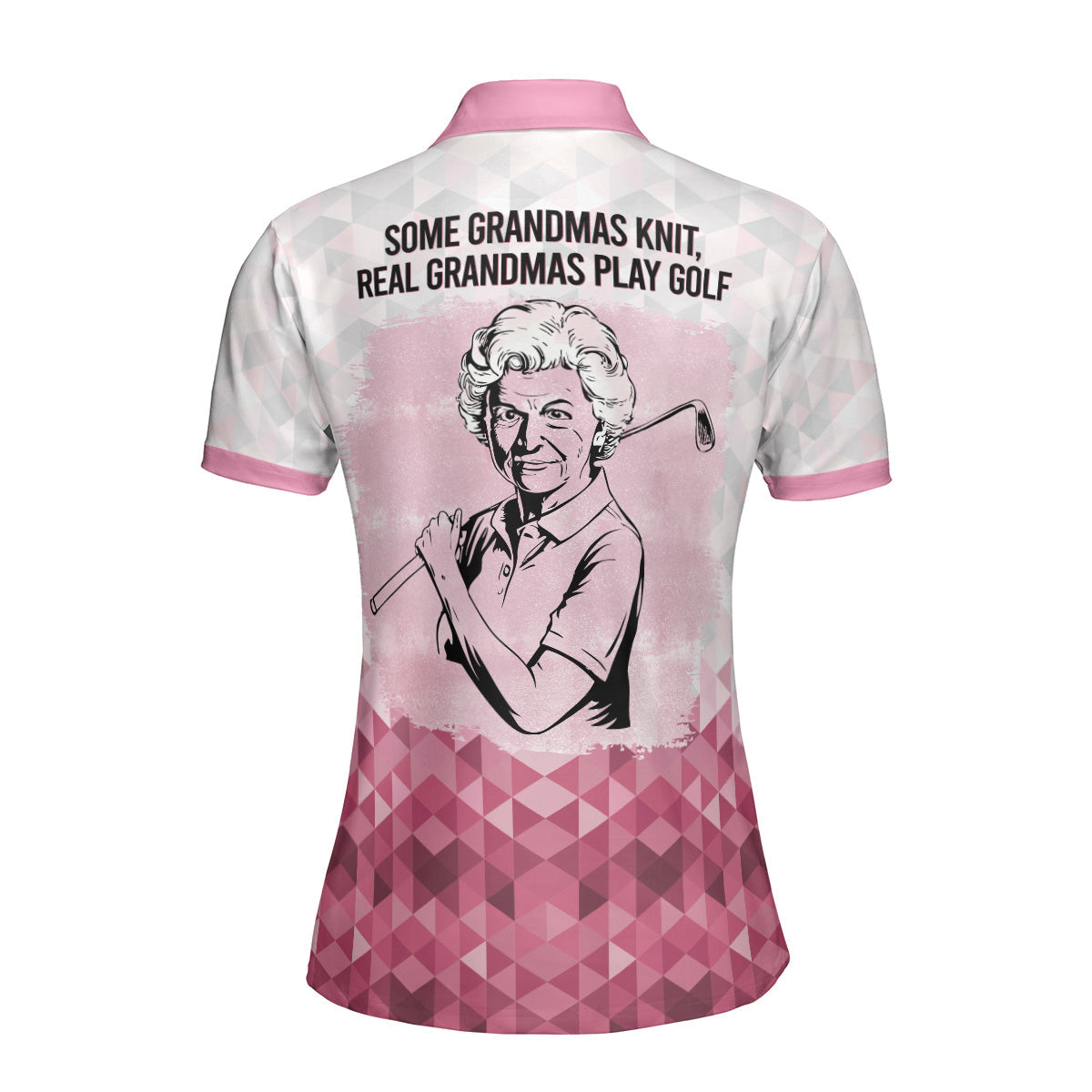 Personalized Funny Grandma Golf Polo Shirt in White and Pink Tones