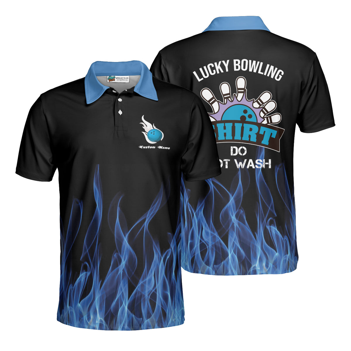 Personalized Lucky Bowling Shirt Do Not Wash Bowling Team Polo with Blue Flames