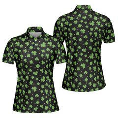 St. Patrick’s Day Black Clover Print Women’s Golf Polo Shirt