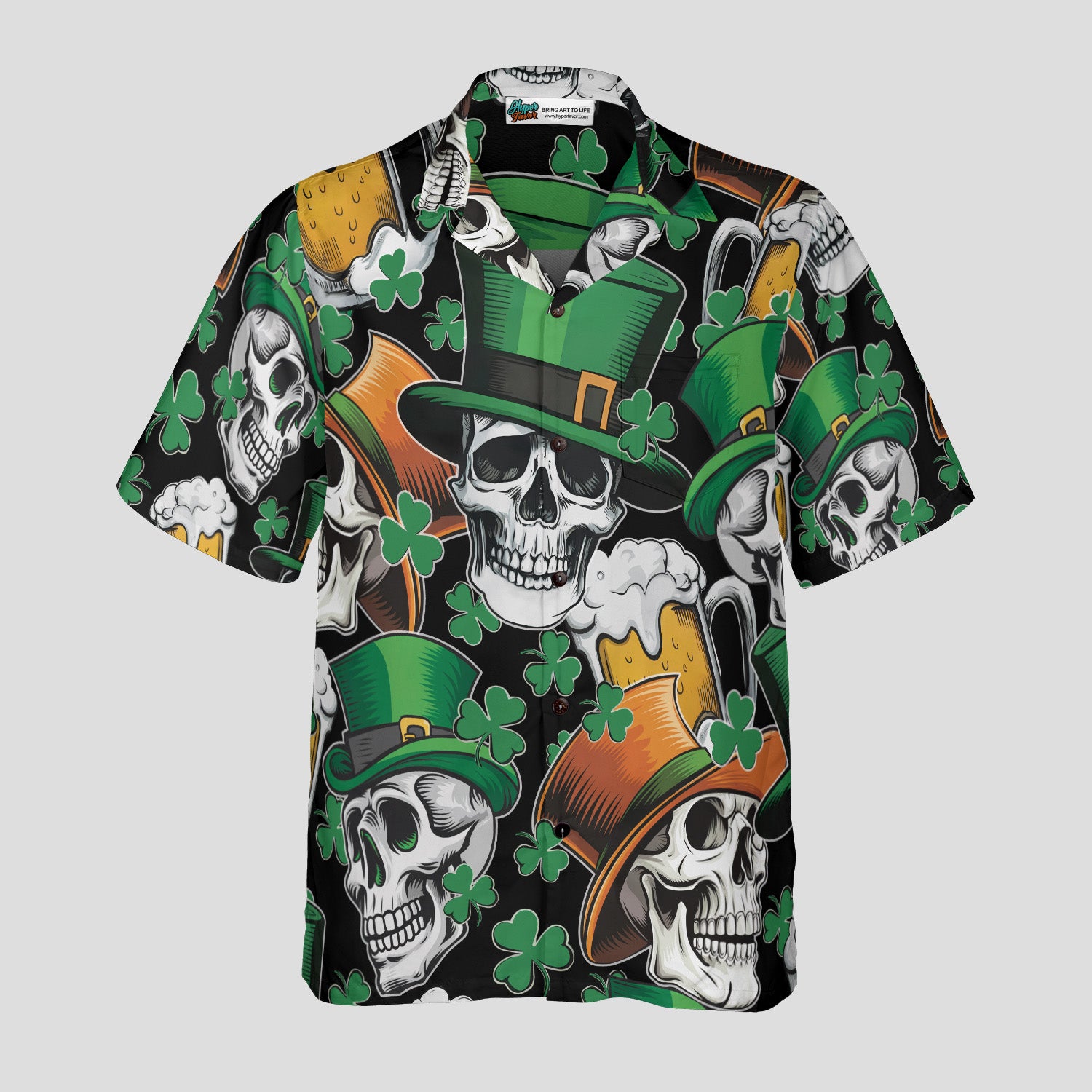 St. Patrick’s Day Skull and Shamrock Hawaiian Shirt