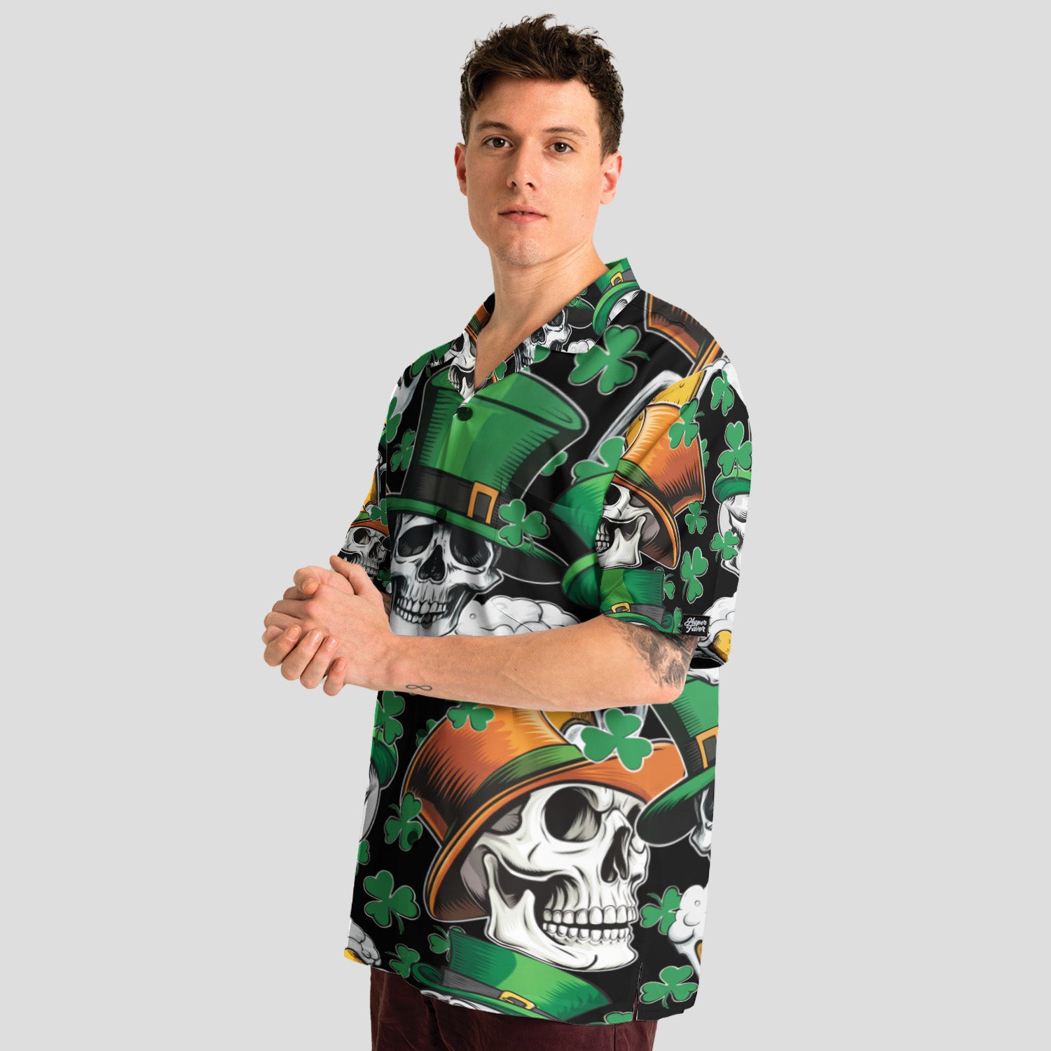 St. Patrick’s Day Skull and Shamrock Hawaiian Shirt