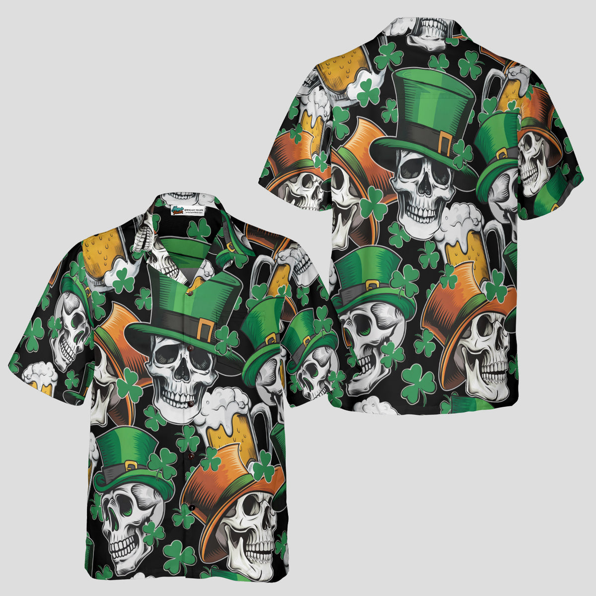 St. Patrick’s Day Skull and Shamrock Hawaiian Shirt