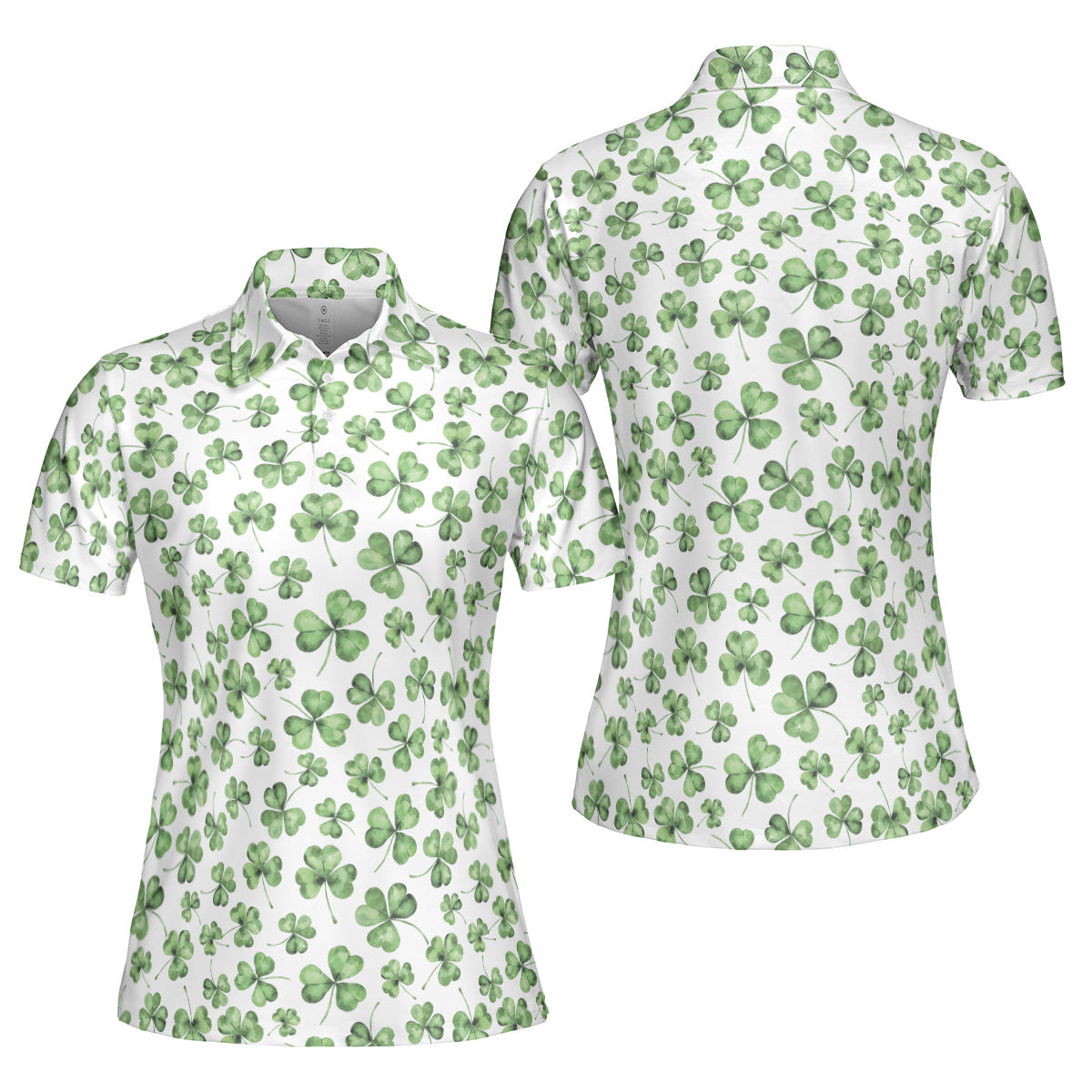 St. Patrick’s Day White Clover Print Women’s Golf Polo Shirt