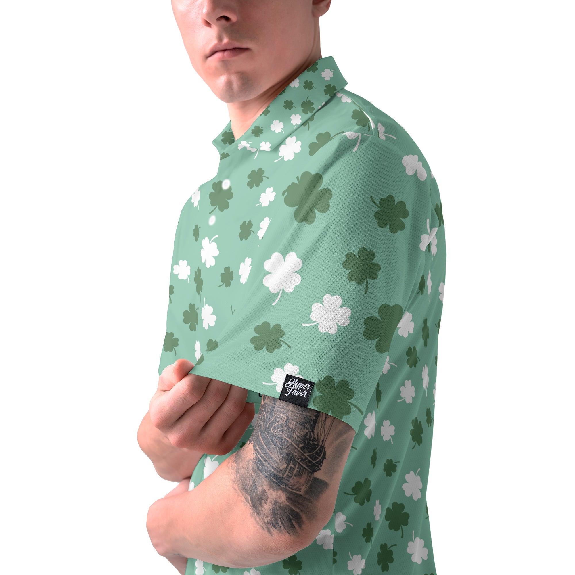 St. Patrick’s Day Clover Print Men’s Golf Polo Shirt