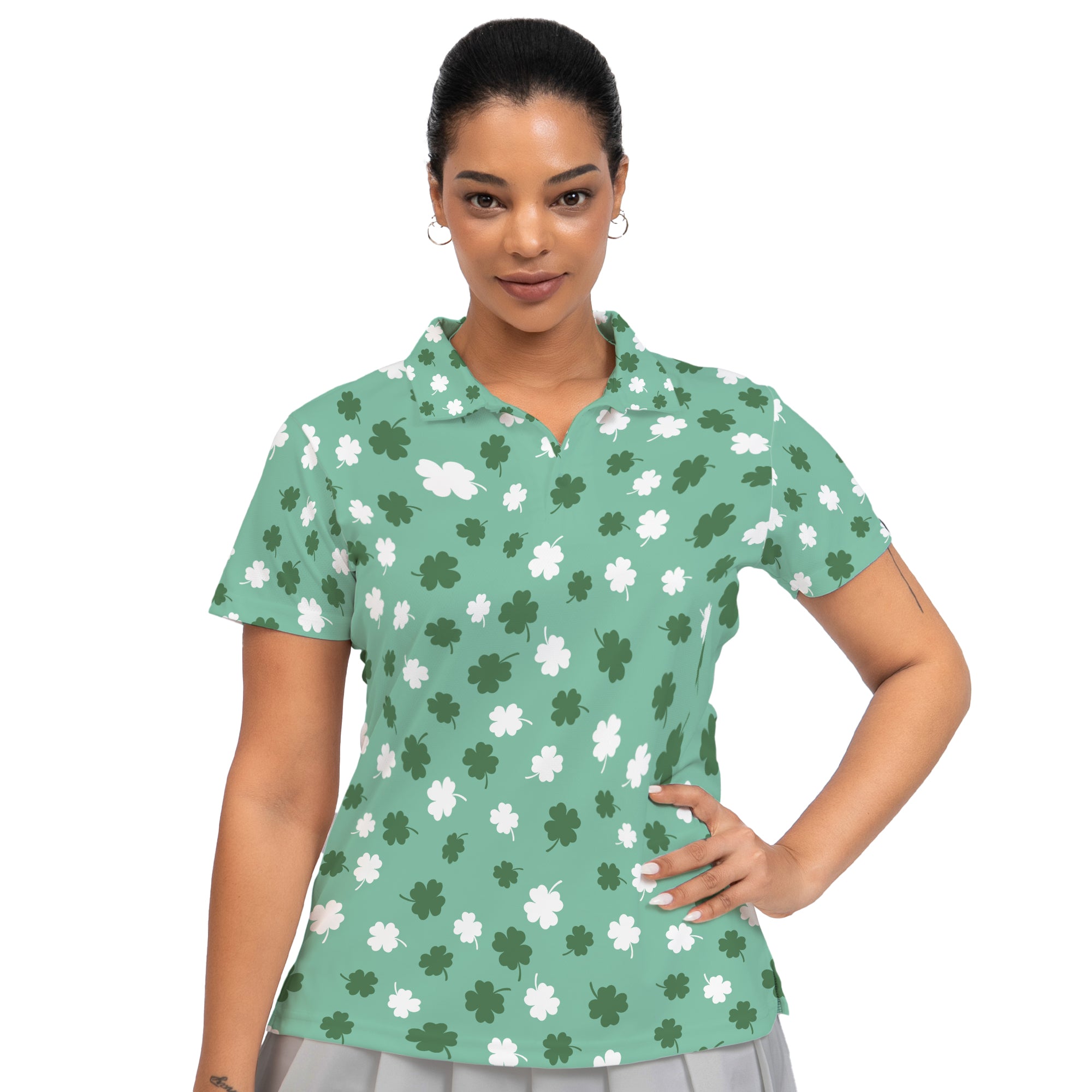 St. Patrick’s Day Clover Print Women’s Golf Polo Shirt