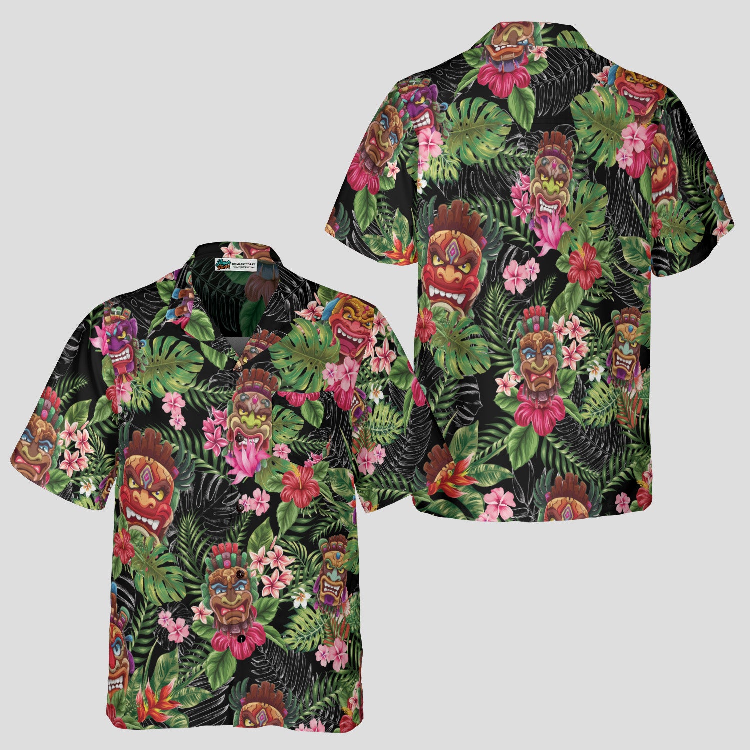 Tiki Hawaiian Shirt for Men, Tropical Tiki Mask Aloha Shirt, Island Vacation Luau Shirt