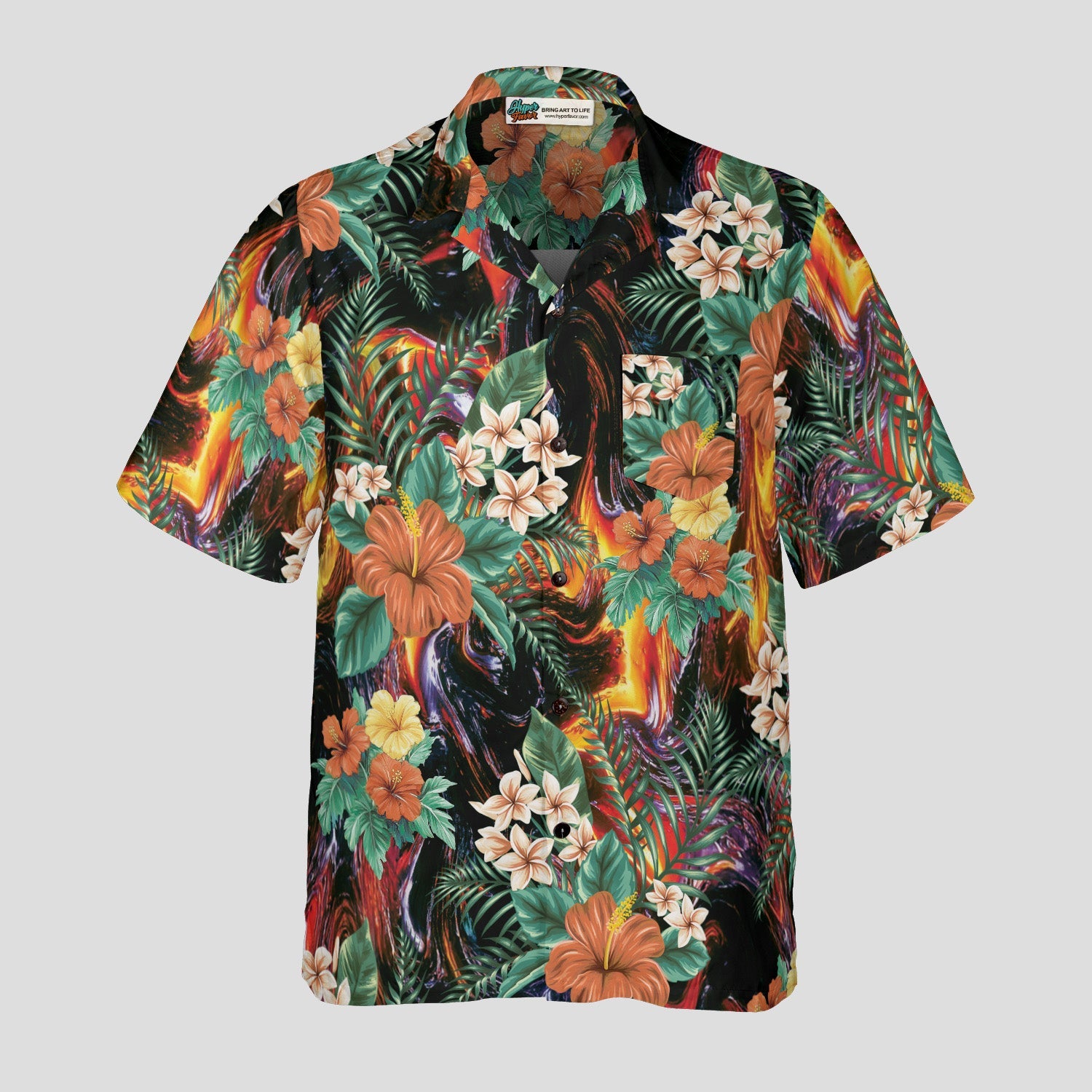 Volcanic Hibiscus Hawaiian Shirt for Men, Tropical Floral Aloha Shirt, Bold Island Vacation Shirt