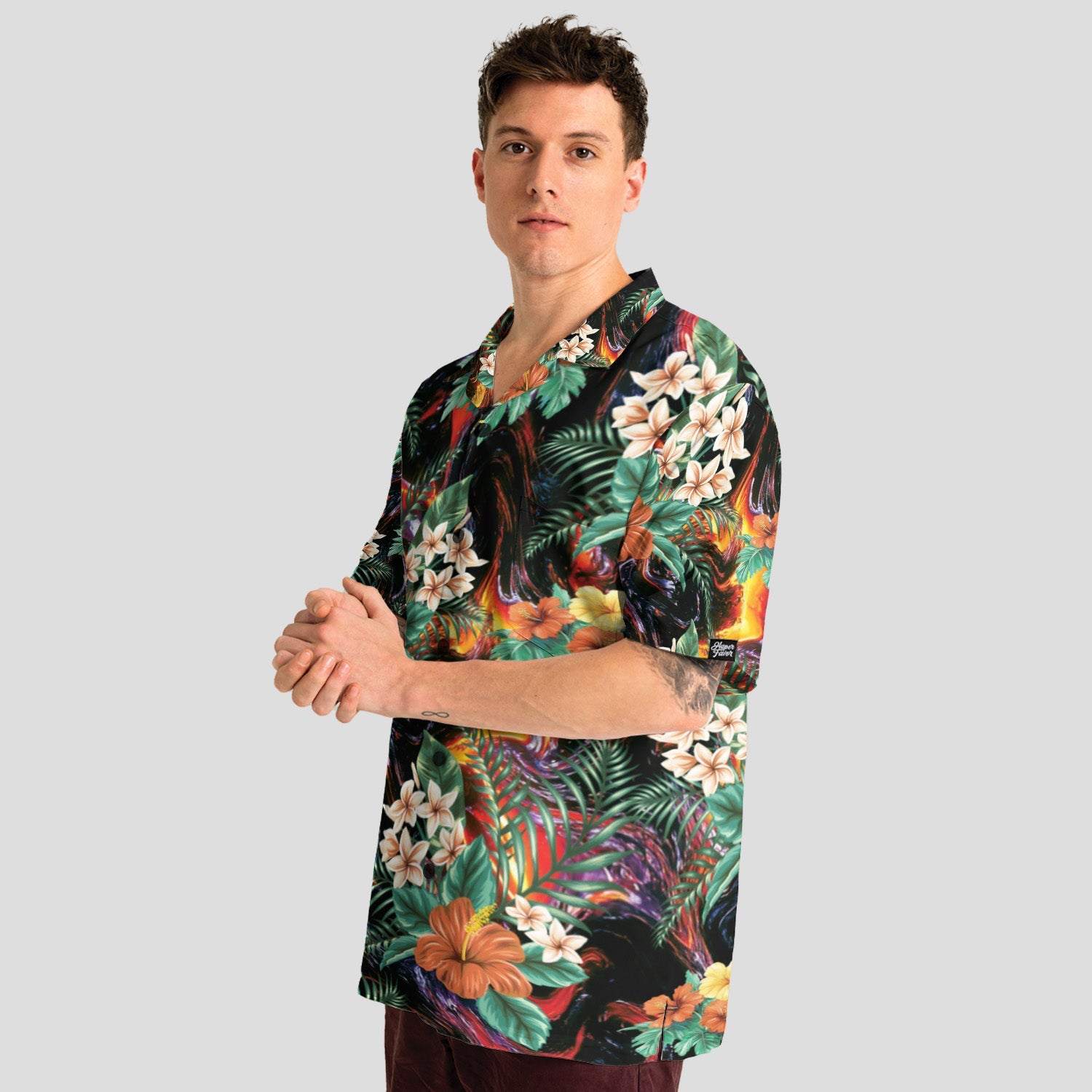 Volcanic Hibiscus Hawaiian Shirt for Men, Tropical Floral Aloha Shirt, Bold Island Vacation Shirt