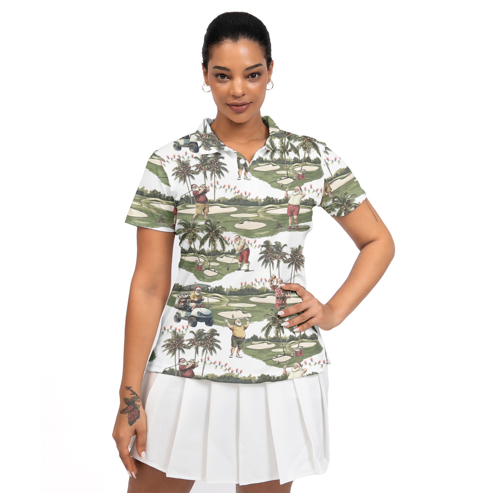 Women's Tropical Santa Golfing Polo Shirts