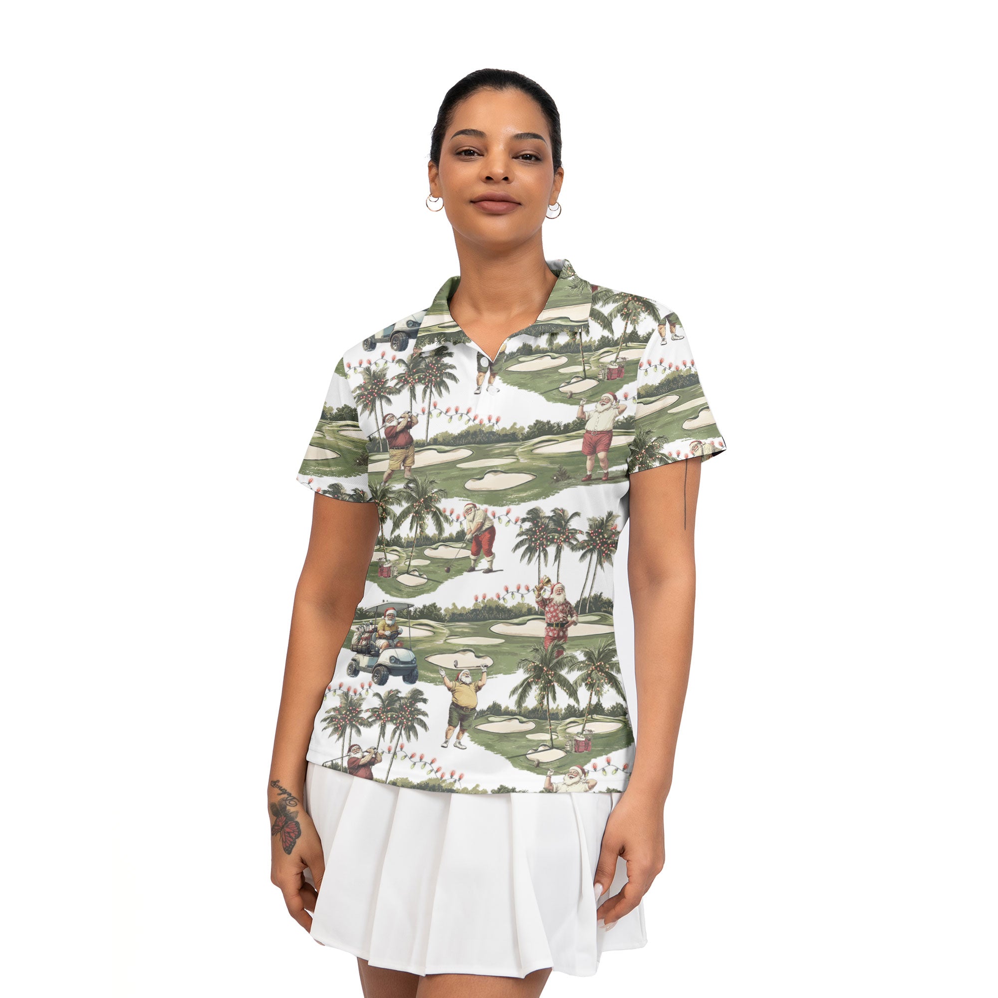 Women's Tropical Santa Golfing Polo Shirts