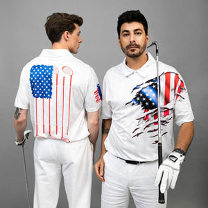 Golf American Flag Polo Shirt, USA Flag Golf Shirt, Patriotic Golf Shirt For Men