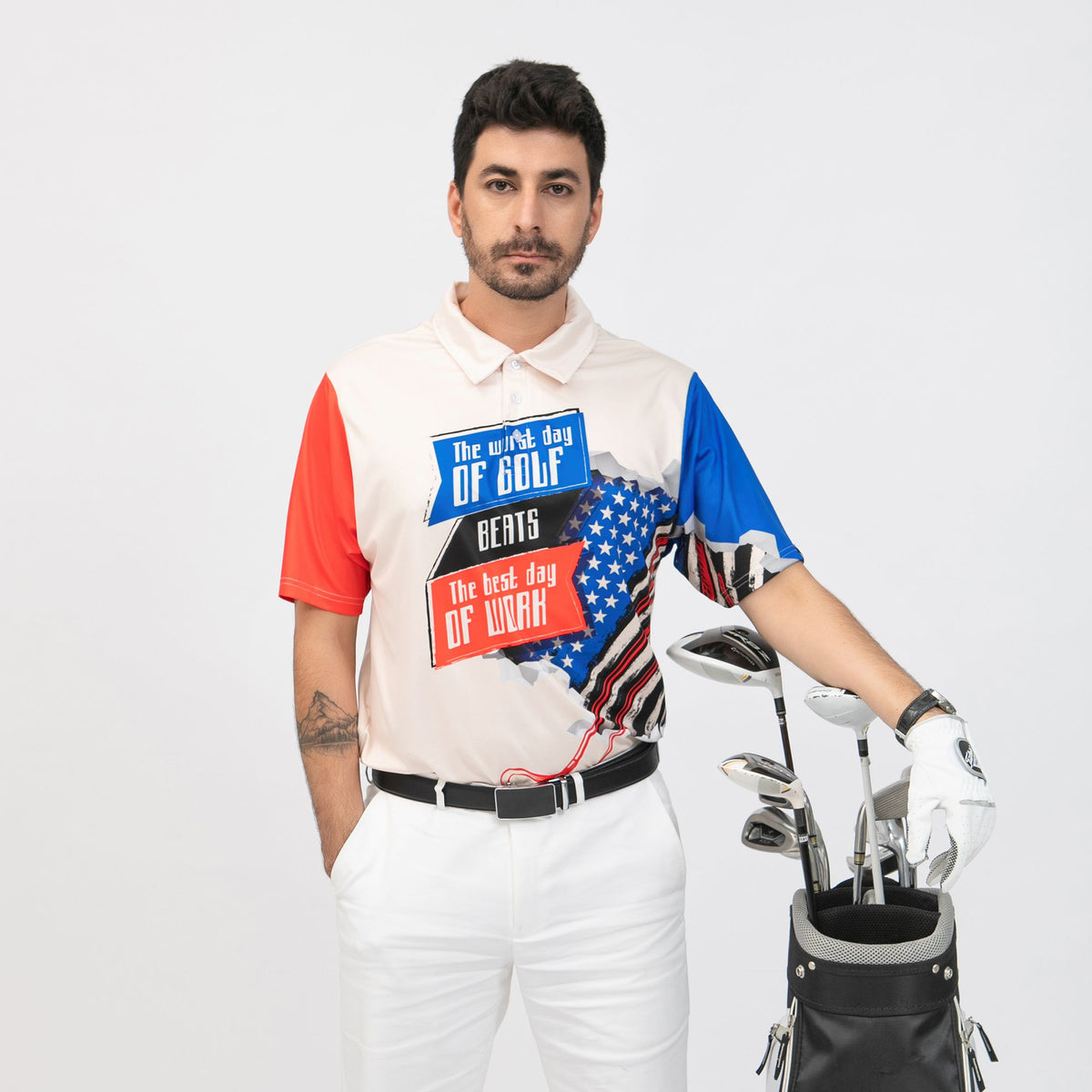 The worst day of Golf beats the best day of Work American Flag Polo Shirt, Golf Shirt For Men - Hyperfavor