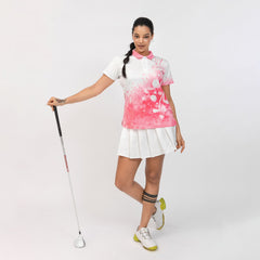 Artistic Pink and White Golf Short Sleeve Women Polo Shirt - Hyperfavor