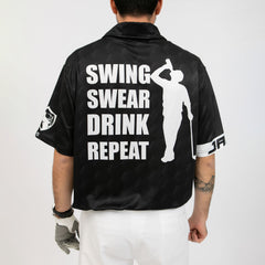 Swing Swear Drink Repeat Custom Polo Shirt, Personalized Black American Flag Golf Shirt For Men - Hyperfavor