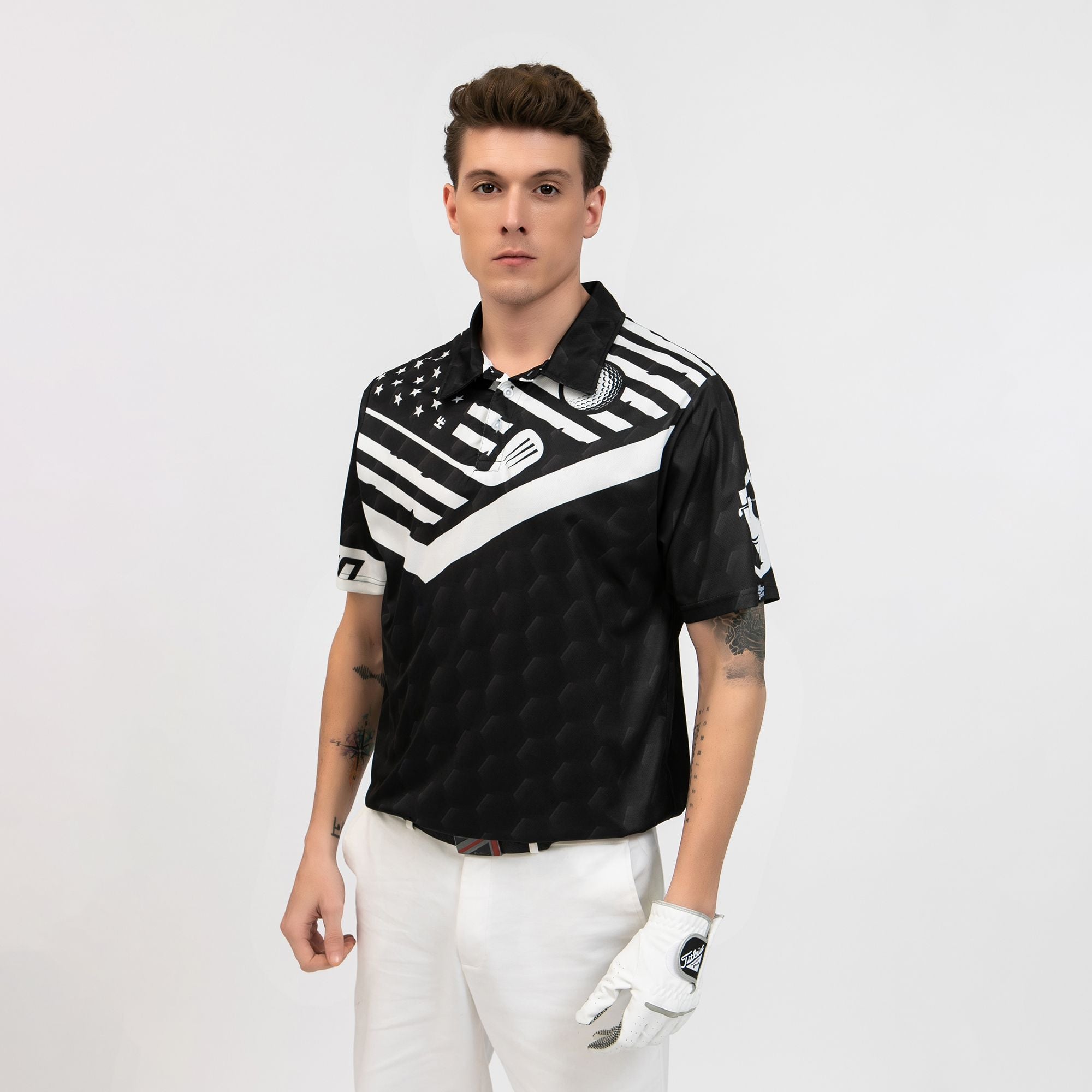 Your Hole Is My Goal Custom Polo Shirt, Personalized Black American Flag Golf Shirt For Men - Hyperfavor