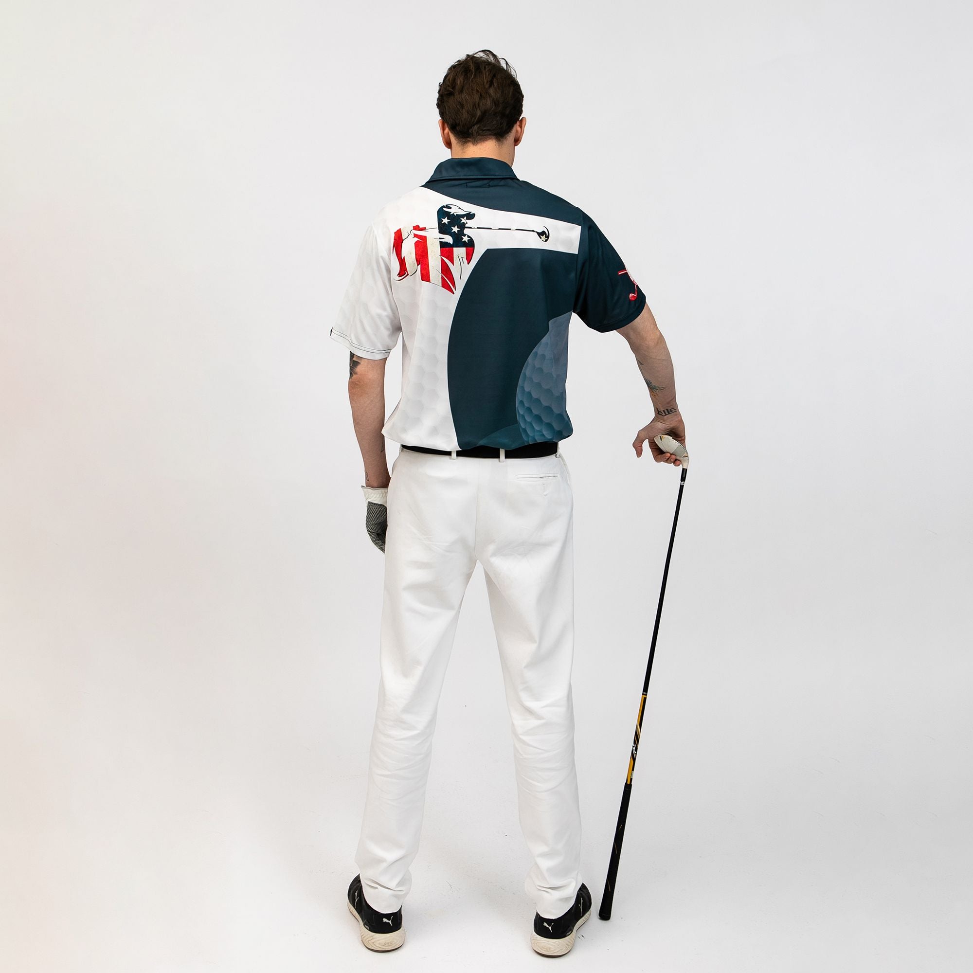 Golf Swing American Flag Golf Ball Texture Polo Shirt, Patriotic Golf Shirt For Men, Cool Gift For Golfers - Hyperfavor