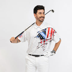 Golf American Flag Polo Shirt, USA Flag Golf Shirt, Patriotic Golf Shirt For Men - Hyperfavor