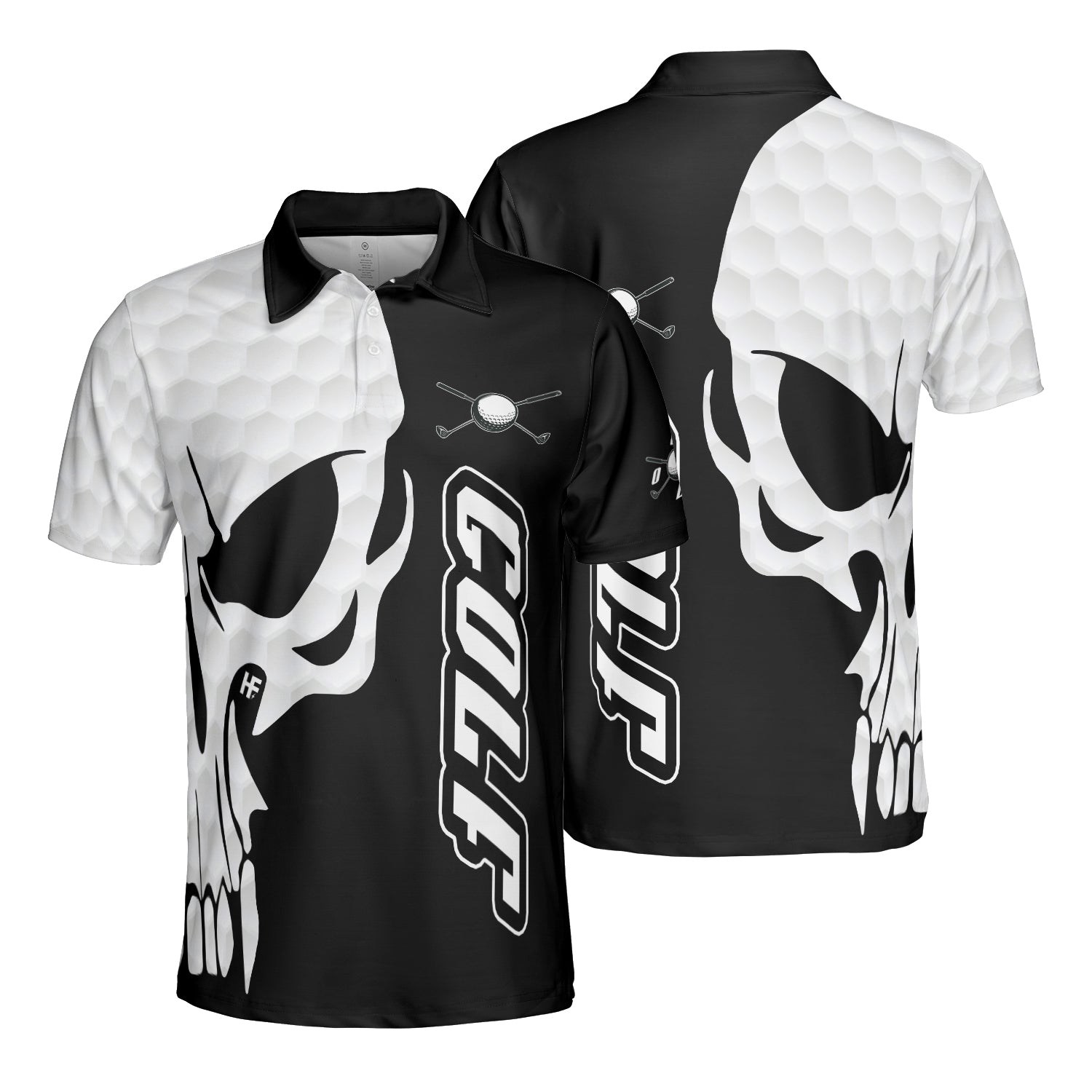 Golf And Skull Golf Polo Shirt, Black And White Golf Pattern Polo Shirt, Best Golf Shirt For Men - Hyperfavor