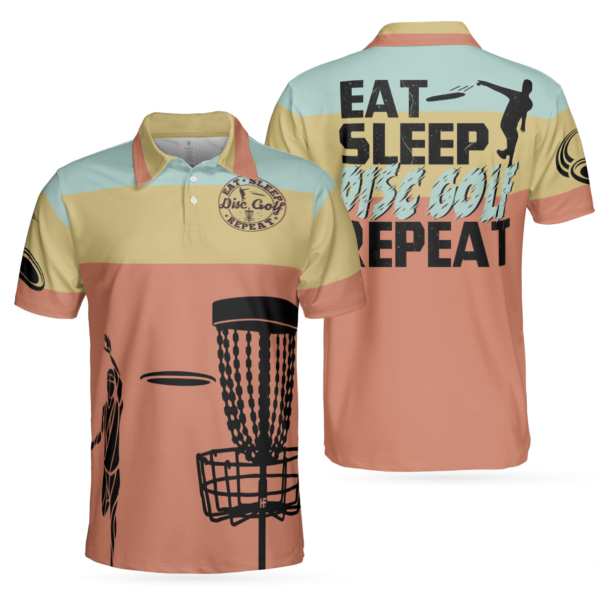 Eat Sleep Disc Golf Repeat Polo Shirt, Vintage Palette Sporty Polo Shirt, Best Disc Golf Shirt For Men - Hyperfavor