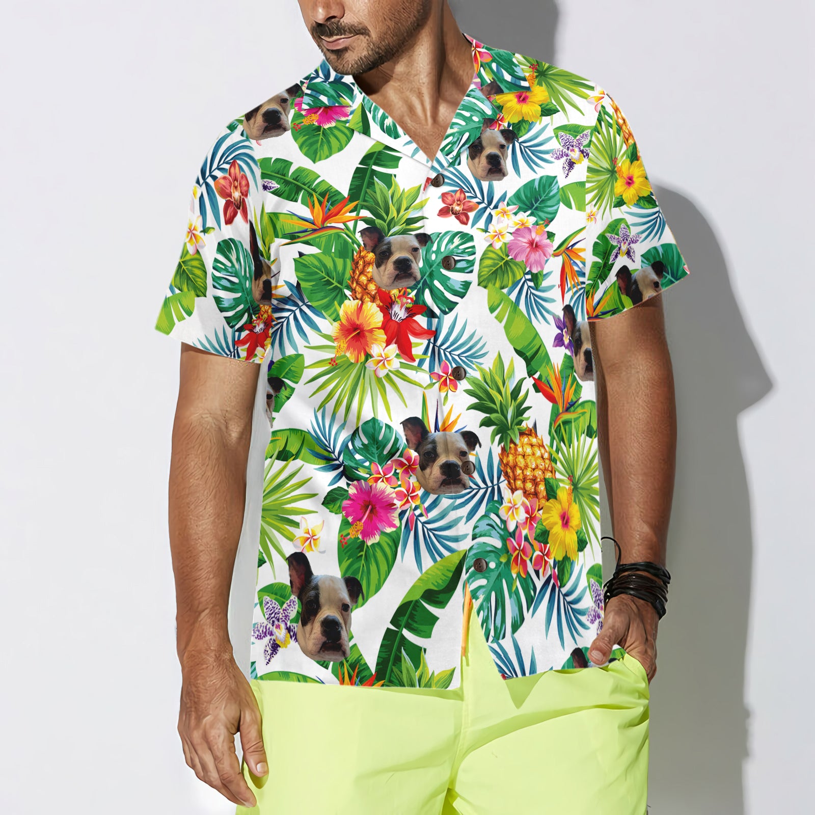 Dog And Tropical Pineapple Custom Men Hawaiian Shirt for Dog Lovers - Hyperfavor