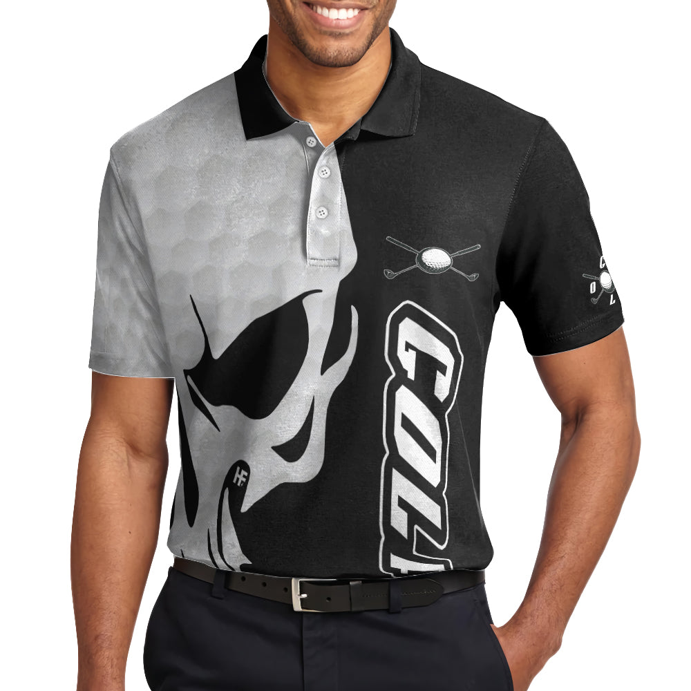 Golf And Skull Golf Polo Shirt, Black And White Golf Pattern Polo Shirt, Best Golf Shirt For Men - Hyperfavor