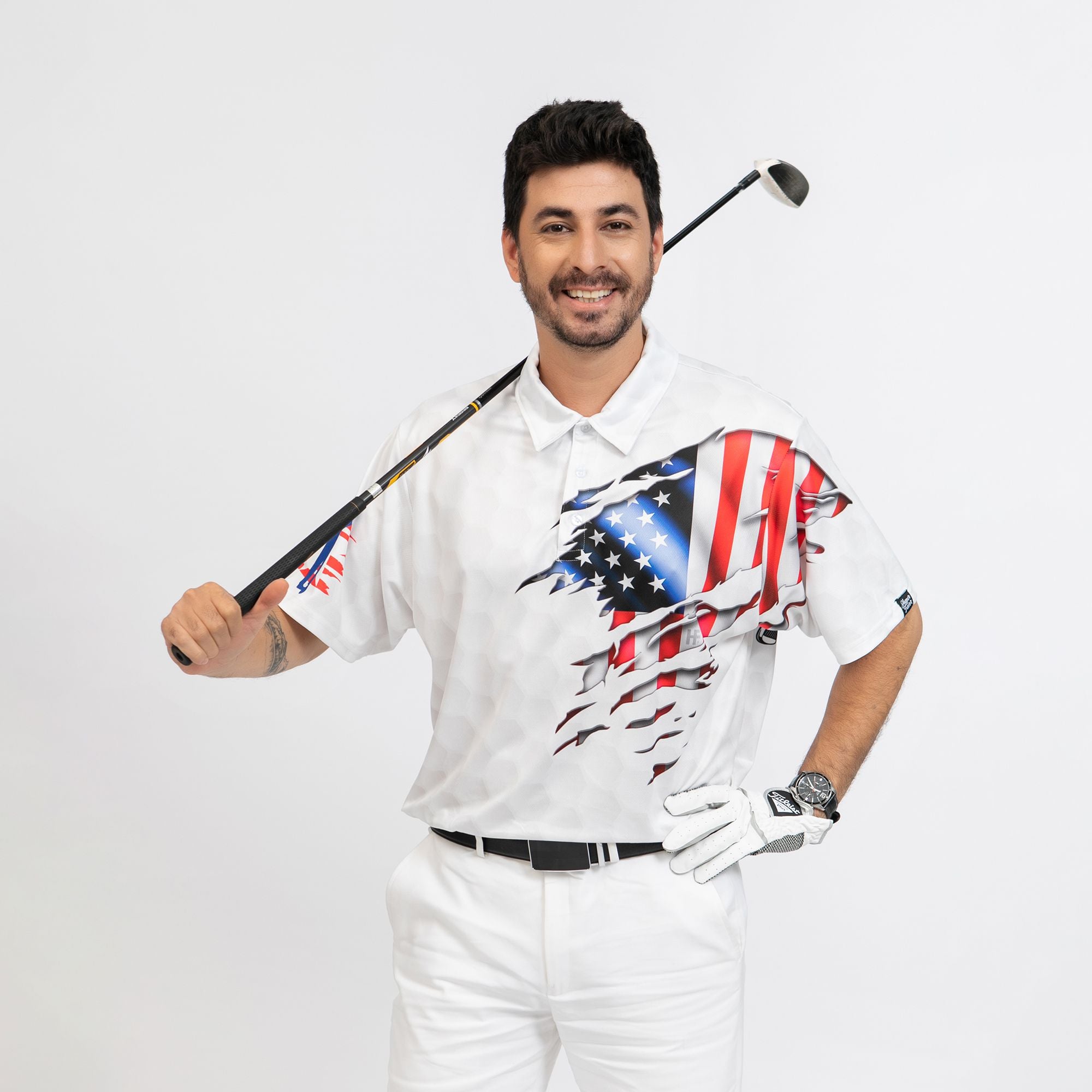 American Eagle Flag Golf Short Sleeve Polo Shirt, Golf American Flag Polo Shirt, Patriotic Golf Shirt For Men - Hyperfavor