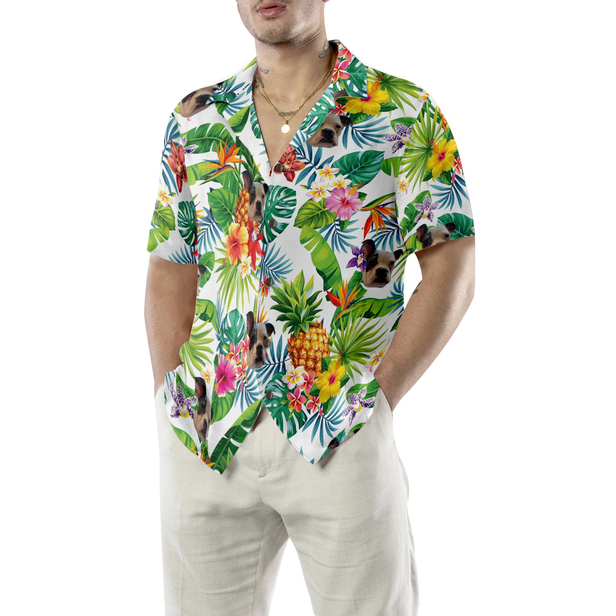 Dog And Tropical Pineapple Custom Men Hawaiian Shirt for Dog Lovers - Hyperfavor