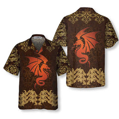 Baroque Dark Brown Dragon Hawaiian Shirt, Vintage Pattern Dragon Shirt - Hyperfavor