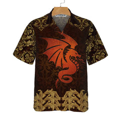Baroque Dark Brown Dragon Hawaiian Shirt, Vintage Pattern Dragon Shirt - Hyperfavor